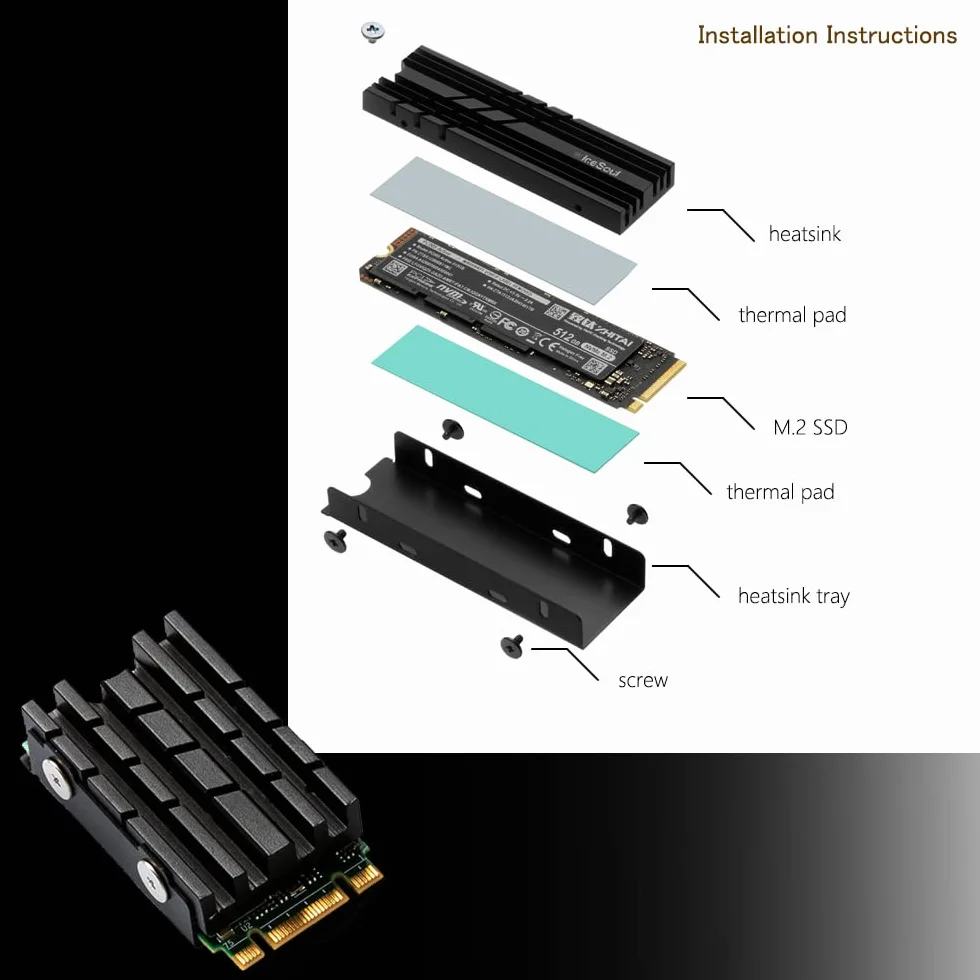 M.2 2242 SSD dissipatore di calore in alluminio, dissipatore di calore con cuscinetti termici per M.2 2242 SSD (2242 nero)