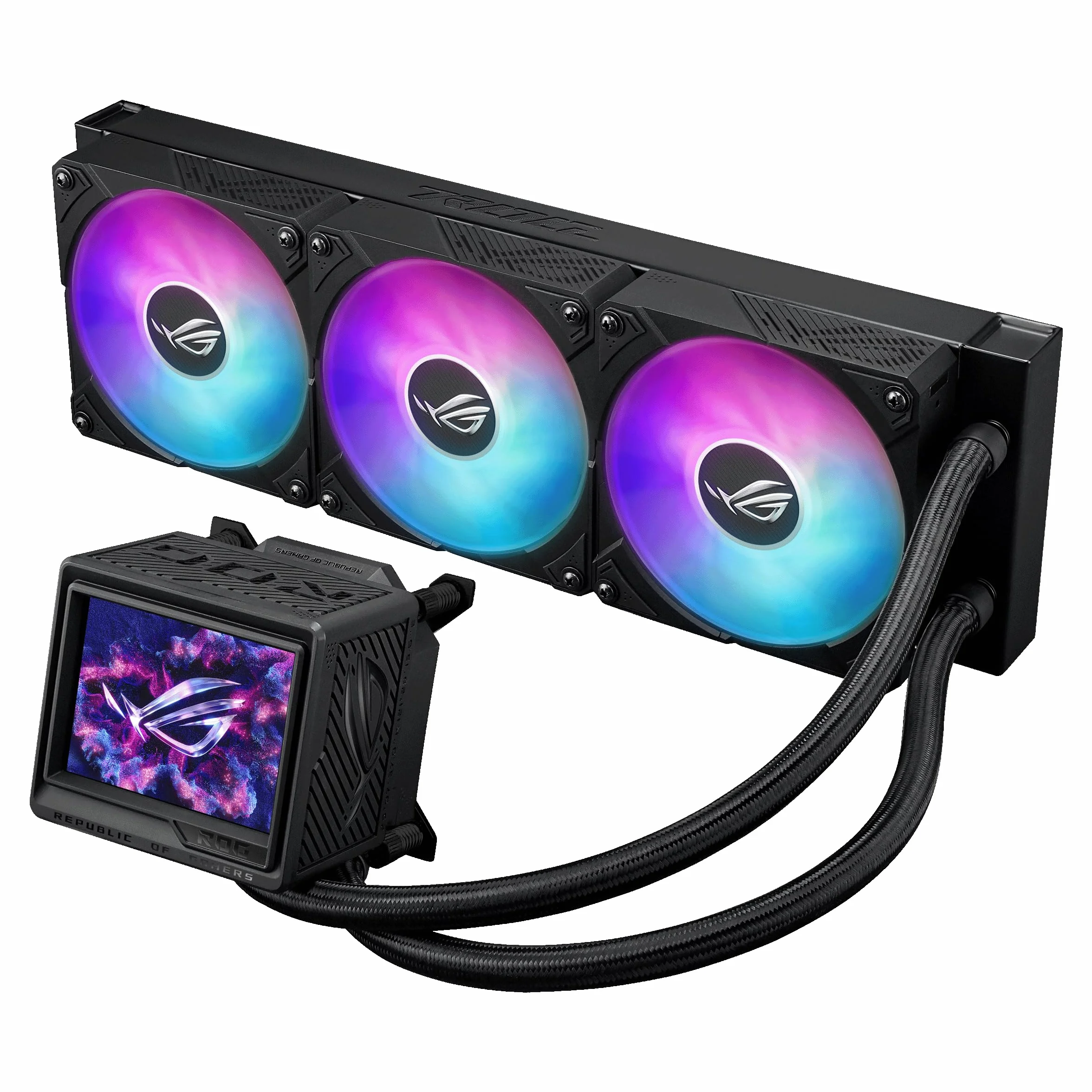 ASUS ROG Ryujin III 360 ARGB Extreme, Dissipatore a Liquido All-In-One con Pompa Emma Gen8 V2, Tre Ventole ROG RGB per un Elevato Flusso d'Aria, Schermo LCD da 3,5" per Monitoraggio, Nero