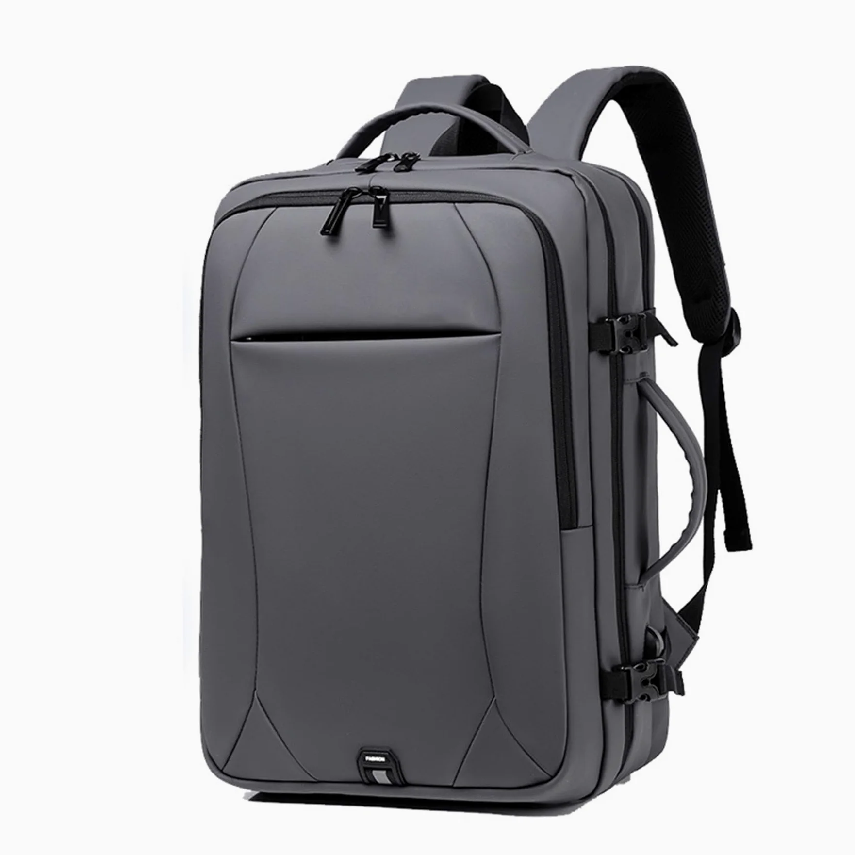 Zaino da viaggio multi-tasca per laptop, ampio zaino per viaggi d'affari con fascia per trolley, zaino leggero e impermeabile per pendolari con porta di ricarica USB,Grigio