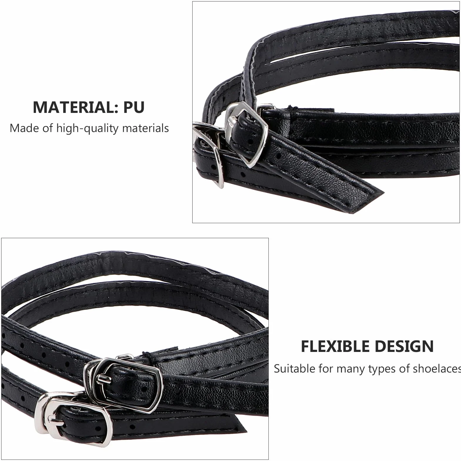 Set 2 Pezzi Cinturini per Scarpe Tacchi Alti in Pu Nero Opaco, Rivestimento Anti-allentamento Tallone e Lacci alla Caviglia Staccabili