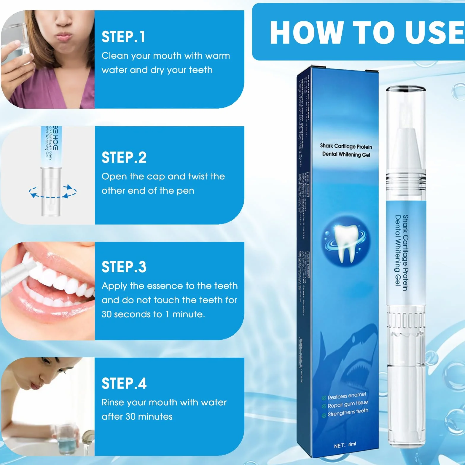 Gel per Gengive Terapia Gengivale 4 Pezzi Gum Shield Dentifricio Trattamento Istantaneo Pulizia Profonda