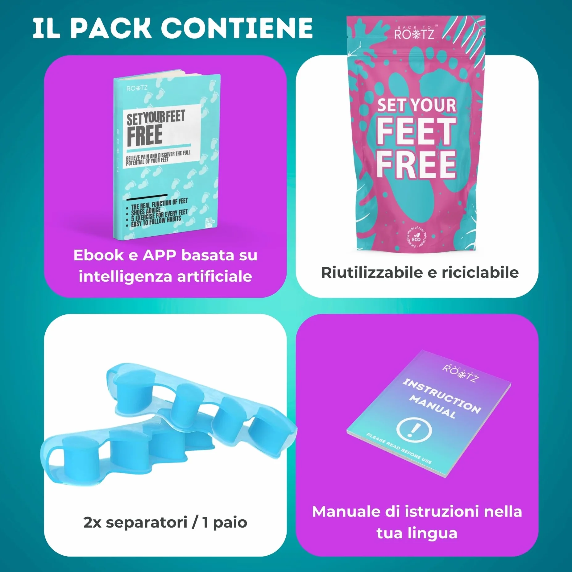 Separatore Dita Piede Correttore Alluce Valgo Morbido Silicone 1 Paio Blu