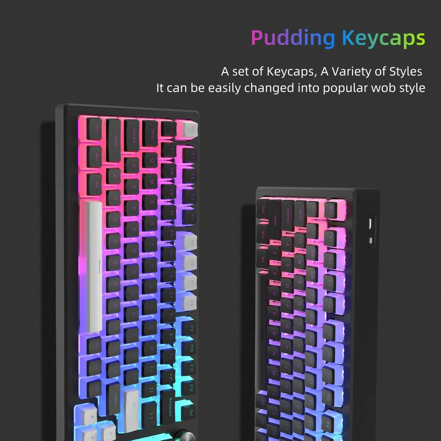 Pudding Keycaps,165 Tasti PBT Keycaps Set QWERTY di personalizzati, profilo OEM dei tasti ANSI US Layout, Compatibilità universale per 100%, 75%, 65%, 60% Tastiera, Nero (ISO non supportato)