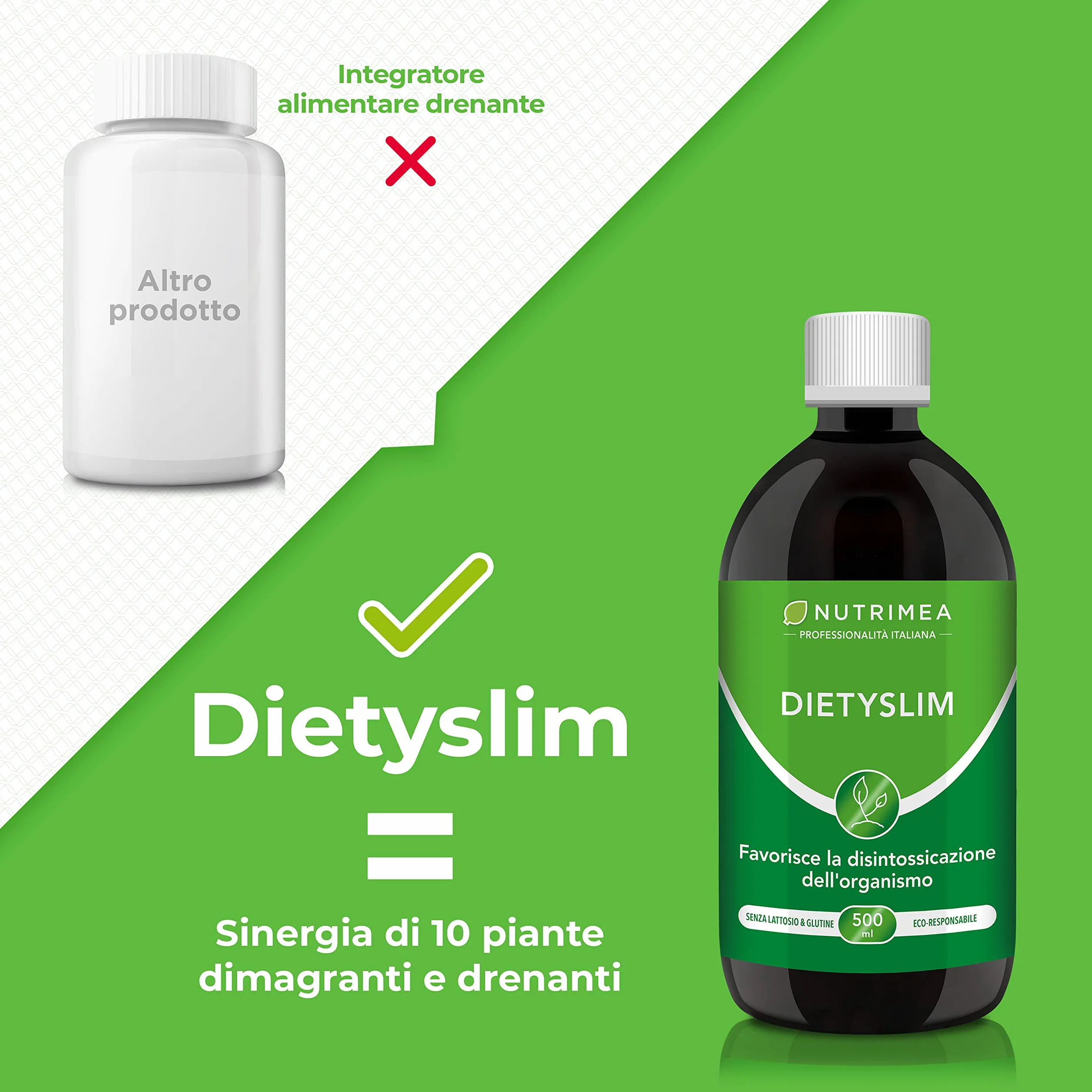 Nutrimea Dietyslim Drenante Detox Forte 500 ml Gusto Pesca Tarassaco Guaranà Pilosella Tè Verde