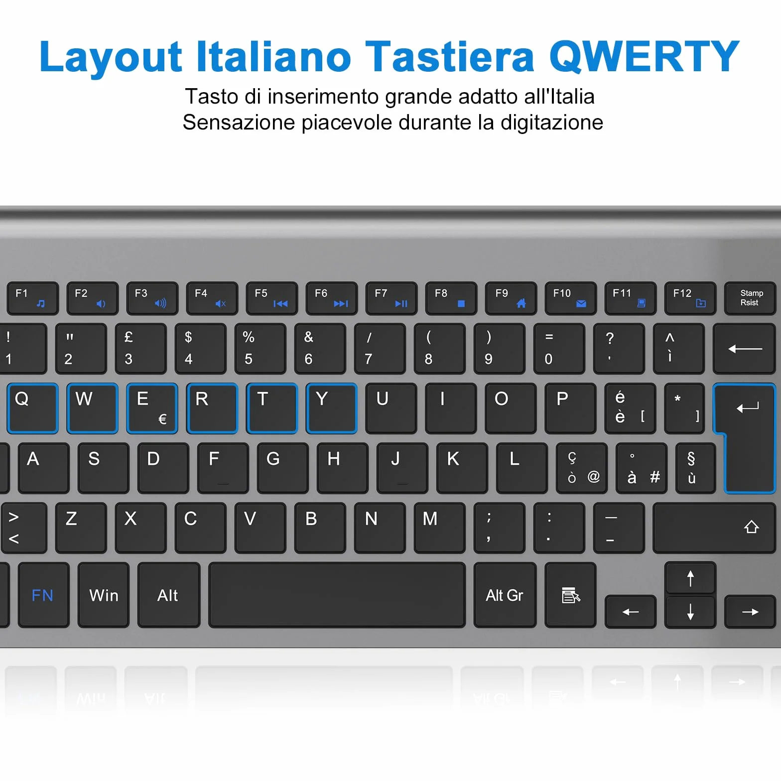 cimetech Tastiera wireless Layout Italiano QWERTY 2.4G USB con tastierino numerico tasti ergonomici grigio