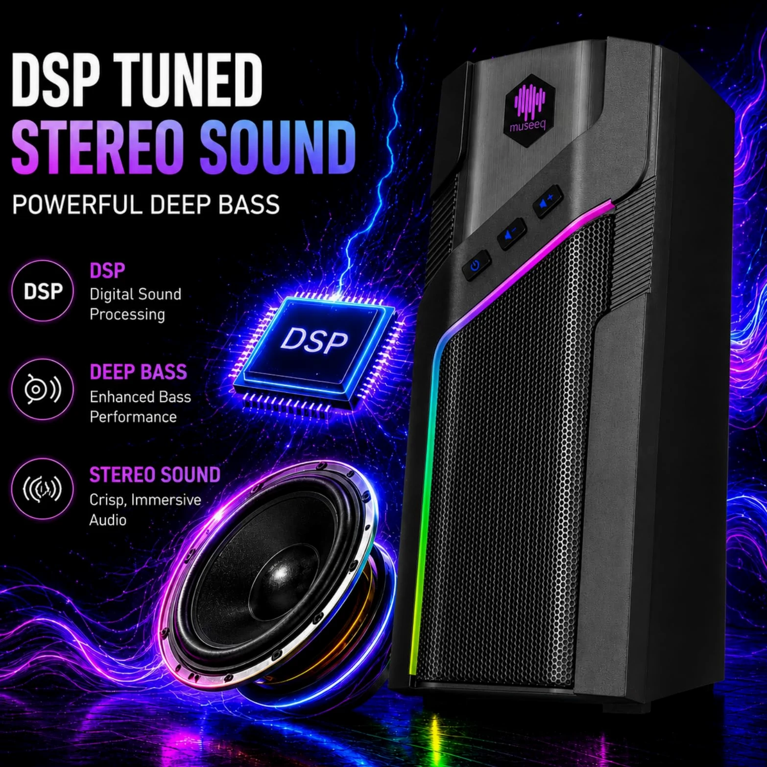 W-206RE Altoparlanti per PC desktop, luci RGB Bluetooth | 21 modalità RGB, suono stereo chiaro, Bluetooth, alimentazione USB, AUX da 3,5 mm e controllo touch per monitor