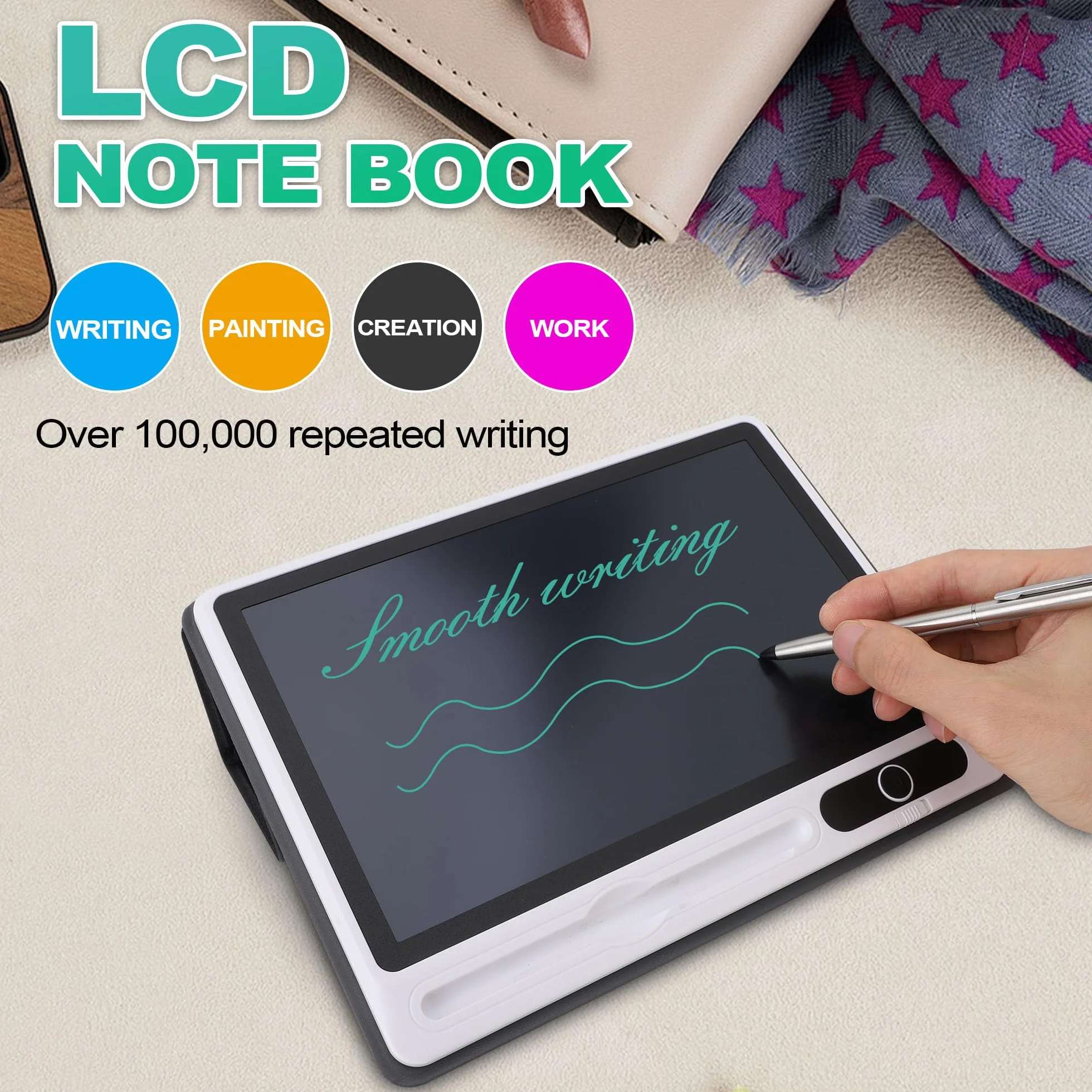 Blocco Note Elettronico LCD 9 Pollici, Tablet da Disegno Digitale con Custodia USB Nero