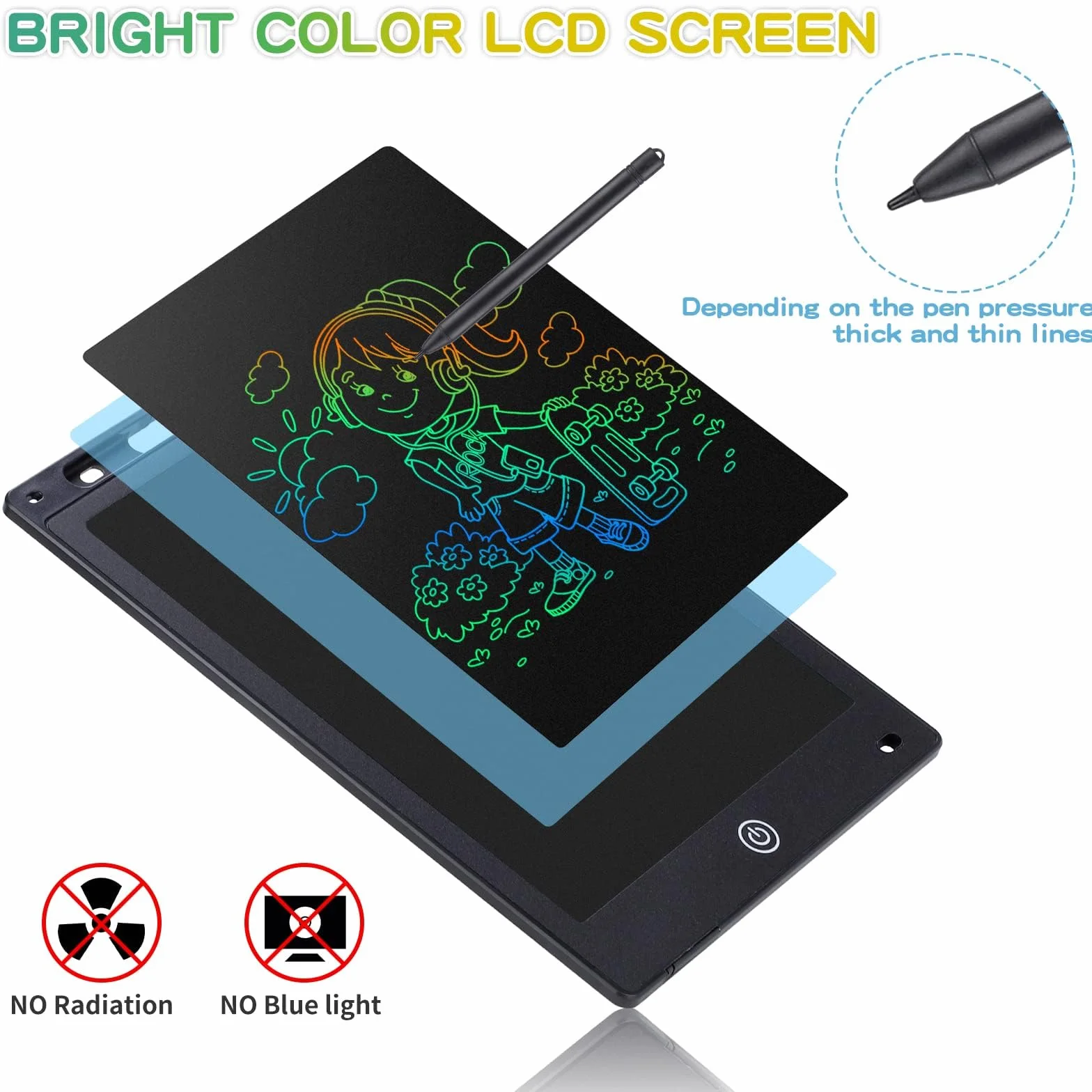 Coolzon Tavoletta Grafica LCD 10 Pollici con Lavagnetta Cancellabile per Bambini, Nero