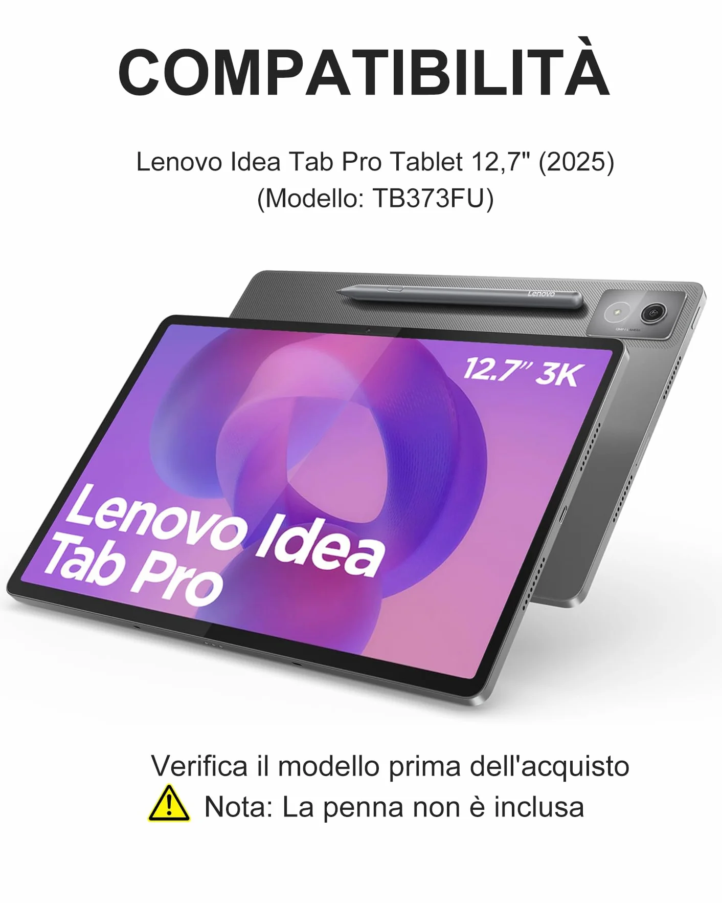 Cover con Tastiera e Touchpad per Tablet Lenovo Idea Tab Pro 12.7" (2025) TB373FU & Moto Pad 60 Pro, Bluetooth, Italiano, Senza Retroilluminazione, Protezione integrata, Nero