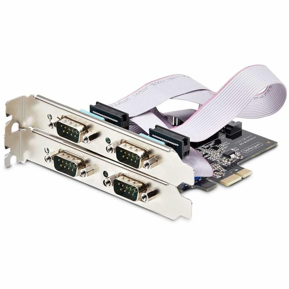 StarTech.com Scheda seriale PCIe a 4 porte, scheda seriale PCI Express a RS232/RS422/RS485 DB9, staffe standard/basso profilo, UART 16C1050, protezione ESD, Windows/Linux (PS74ADF-SERIAL-CARD)
