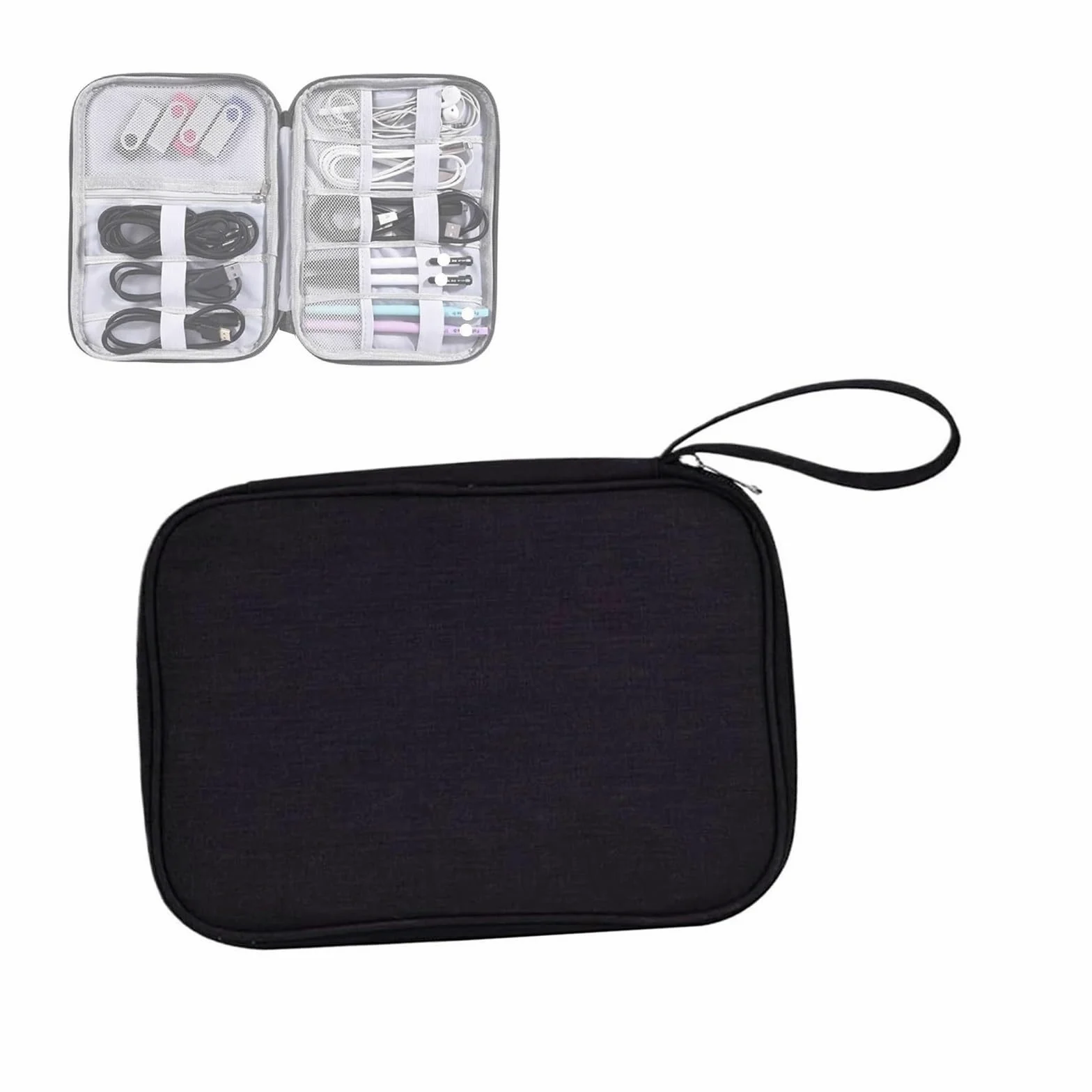 Borsa organizzatore cavo 2pcs | Custodia di viaggio del cordone dell'elettronica portatile(Black)