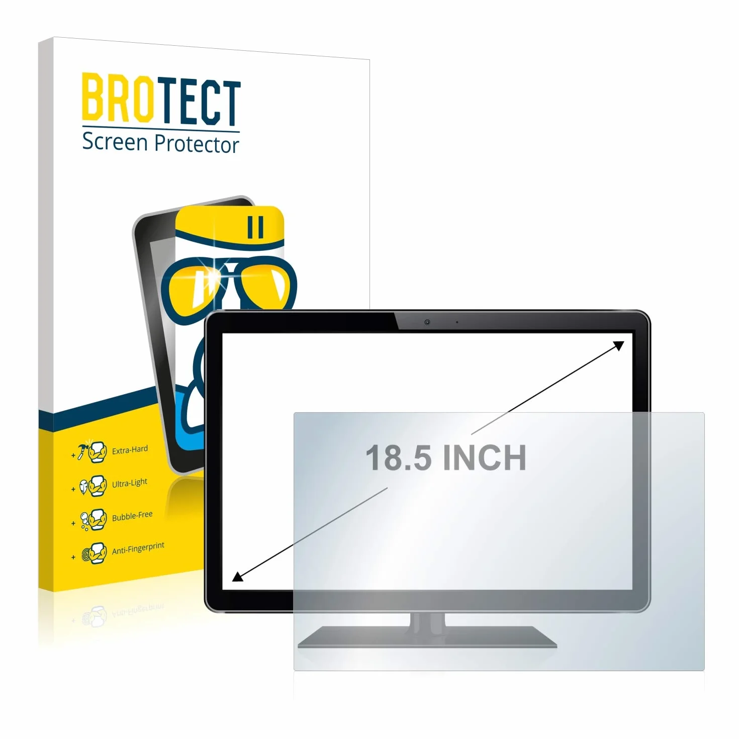 brotect 18.5" Pellicola Protettiva Vetro per Monitor industriali con 18,5 Pollici (47 cm) [410 x 231 mm, 16:9] [Durezza Estrema 9H, Chiaro]