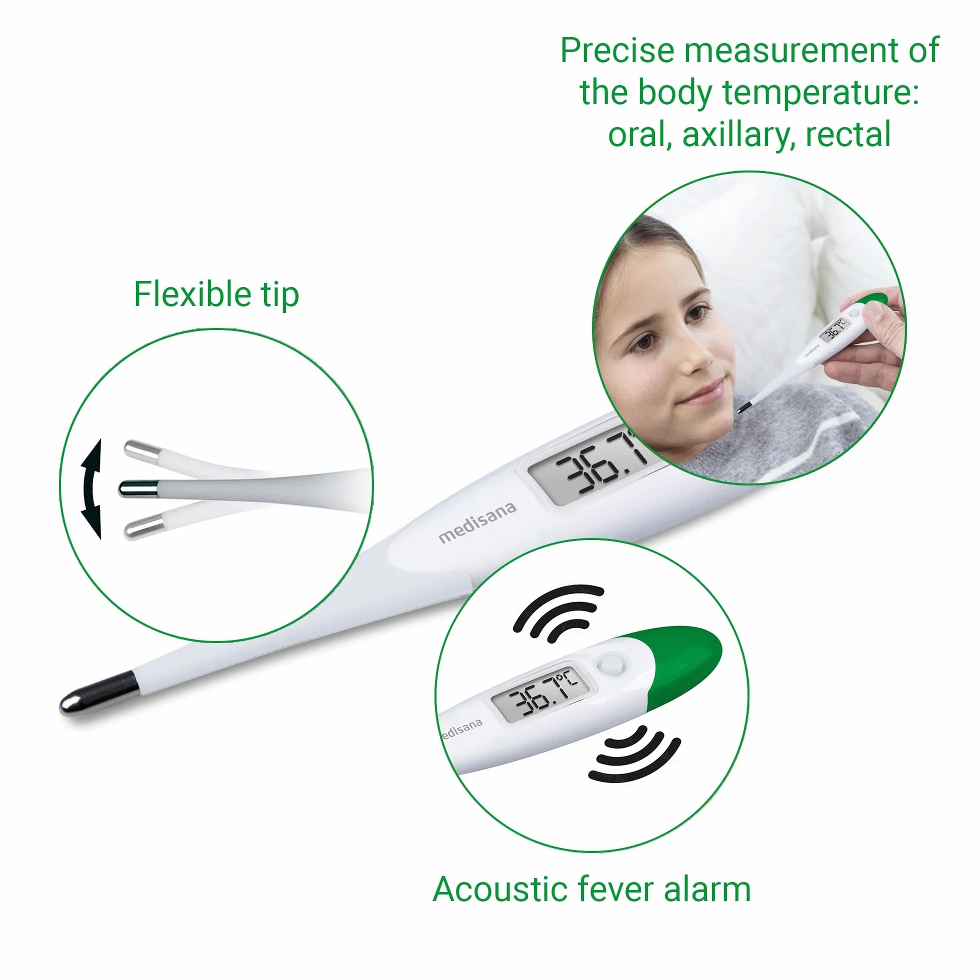 medisana TM 700 Termometro clinico digitale impermeabile con allarme febbre e memoria per neonati bambini adulti
