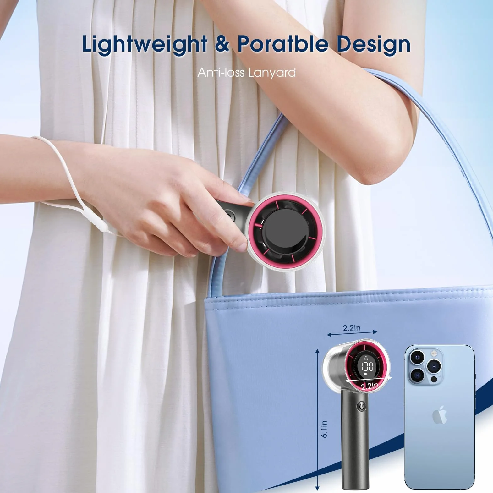Ventilatore Portatile Turbo a 1-100 velocità,15000RPM Ventilatori Portatili Personali ad alta Velocità, 5000mAh Batteria Ricaricabile Mini Ventilatori per l'estate Regalo Essenziale
