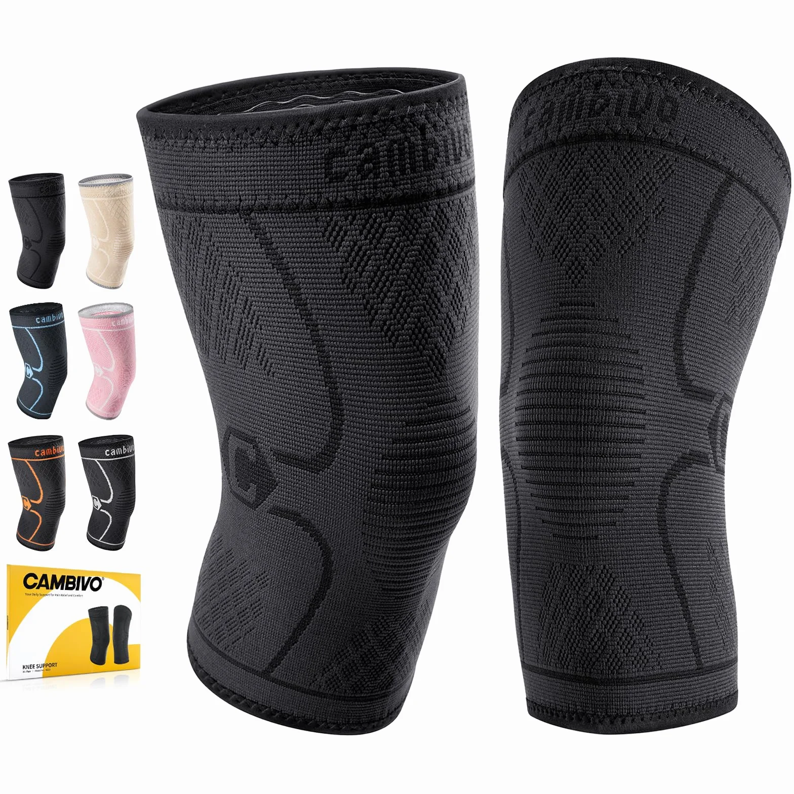 CAMBIVO 2 Pezzi Ginocchiera Ortopedica Compressione Tutore Antiscivolo Ginocchiere Elastica Legamenti Menisco Sport Corsa Gym