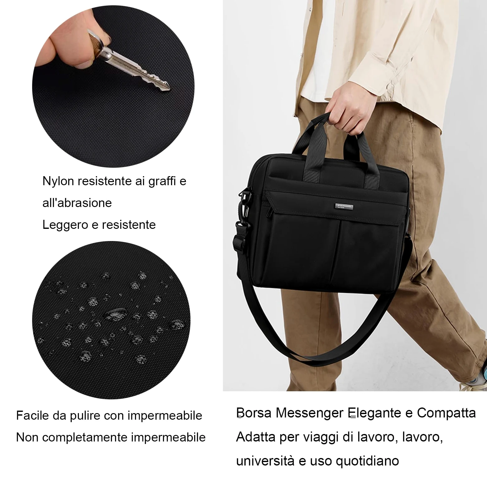 zhongningyifeng Borsa a tracolla per computer portatile da 14 pollici, in nylon leggero, impermeabile, per lavoro, studio, viaggio