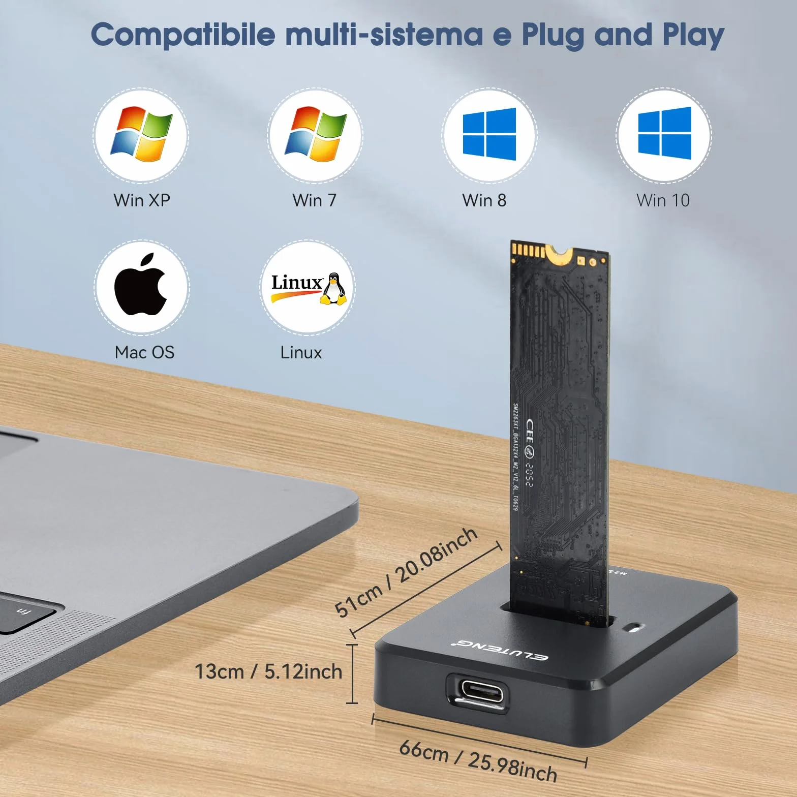 ELUTENG Docking Station USB 3.1 Gen2 10Gbps M.2 NVMe NGFF SATA Adattatore Dual Protocollo M-Key B+M Key per 2230 2242 2260 2280