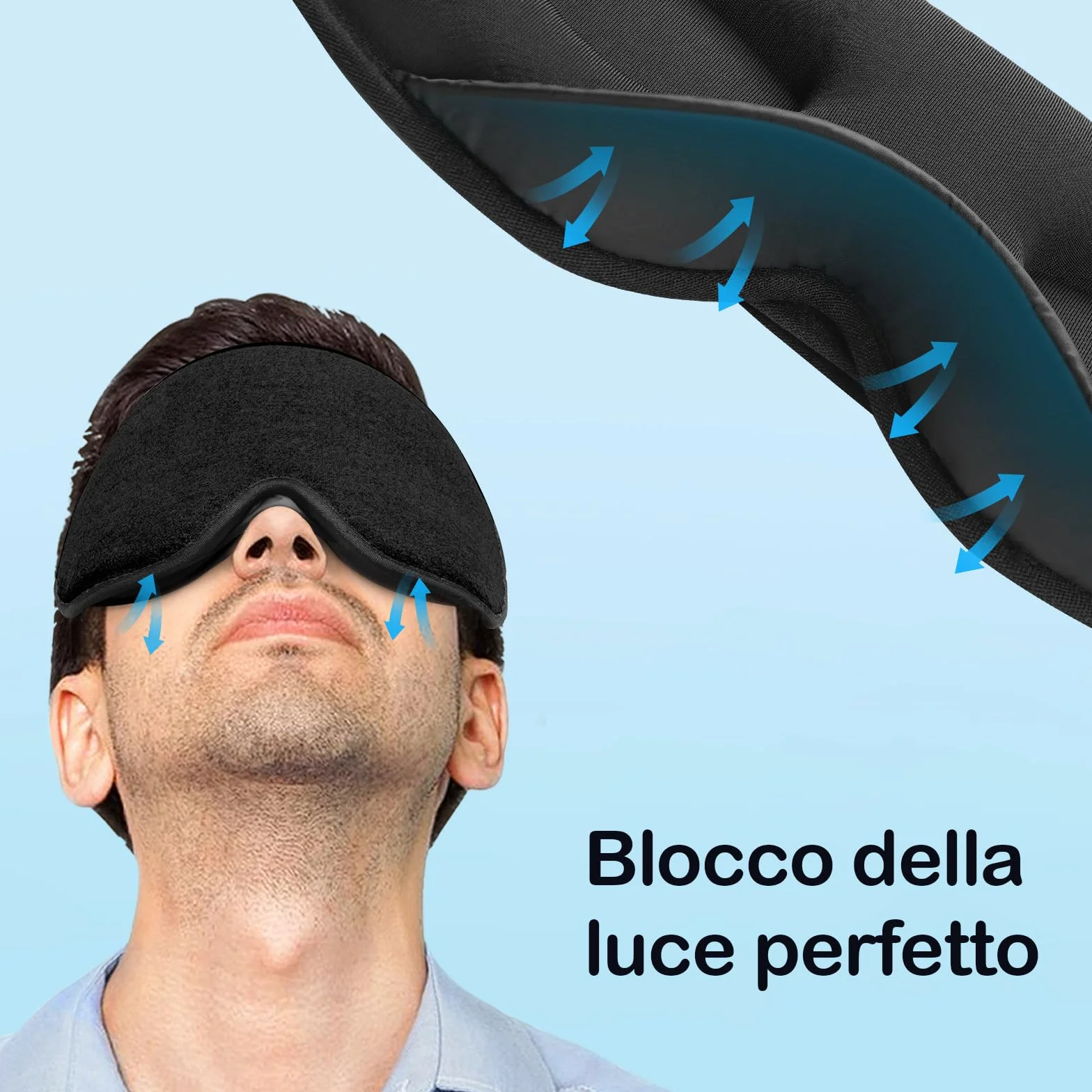 INNELO Mascherina per Dormire in Cotone 3D per Occhi, Protezione Orecchie, Ultra Morbida, Maschera Notte Uomo Donna, Nero