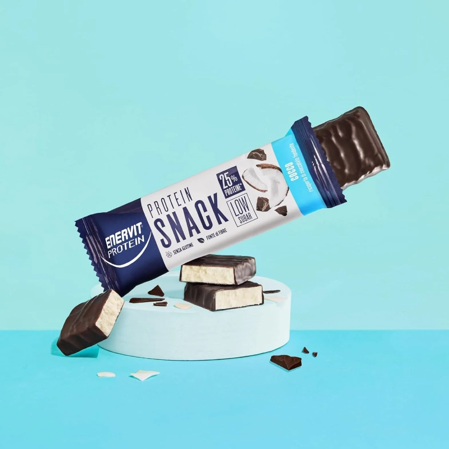 Enervit Protein Snack al Cocco e Cioccolato Fondente, Barrette Proteiche Low Sugar, 8 x 27g