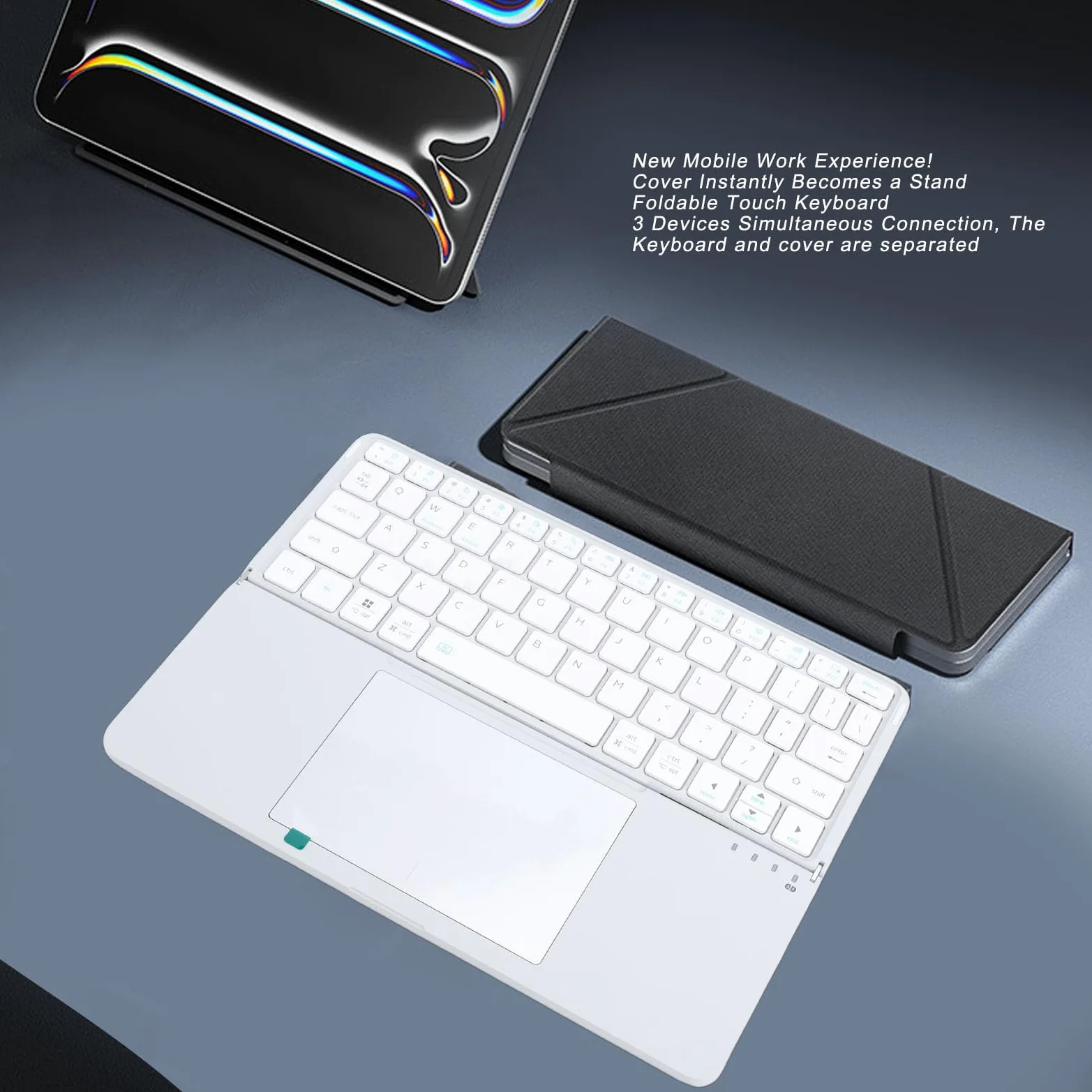 Cryfokt Tastiera Bluetooth Pieghevole con Touchpad, Digitazione Silenziosa 64 Tasti Wireless Ricaricabile per Laptop Tablet Smartphone (SILVER)