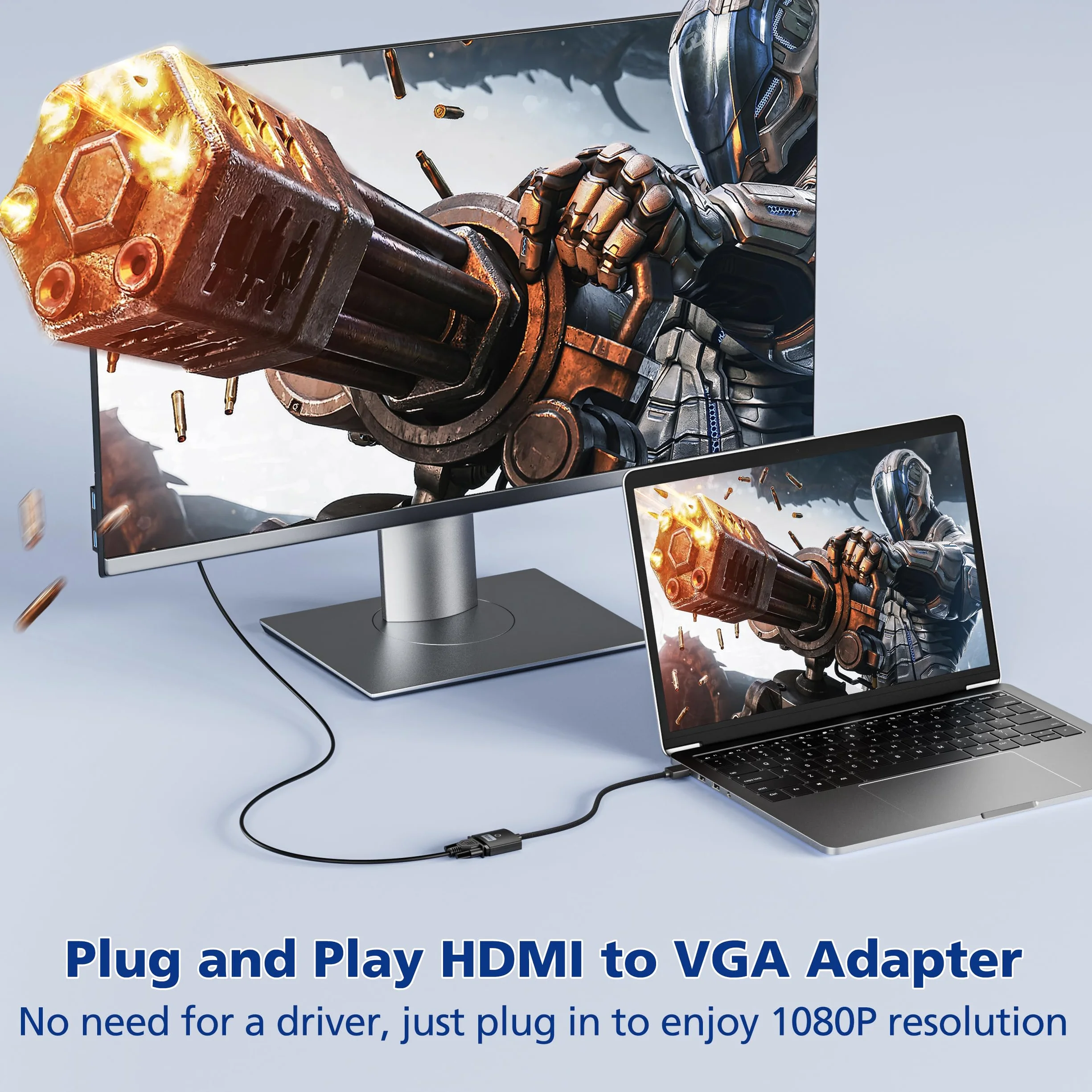 Aceele Adattatore HDMI a VGA, Convertitore da computer HDMI a monitor VGA (maschio a femmina), Adattatore con Cavo in Nylon Per PC desktop, laptop, Raspberry Pi, Roku, Xbox a Proiettore/Display