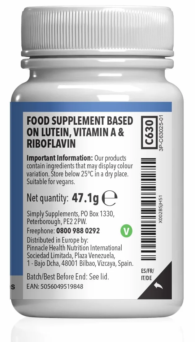 Capsule di Luteina 100mg con Vitamina A & Riboflavina per Vista & Metabolismo 60 Capsule