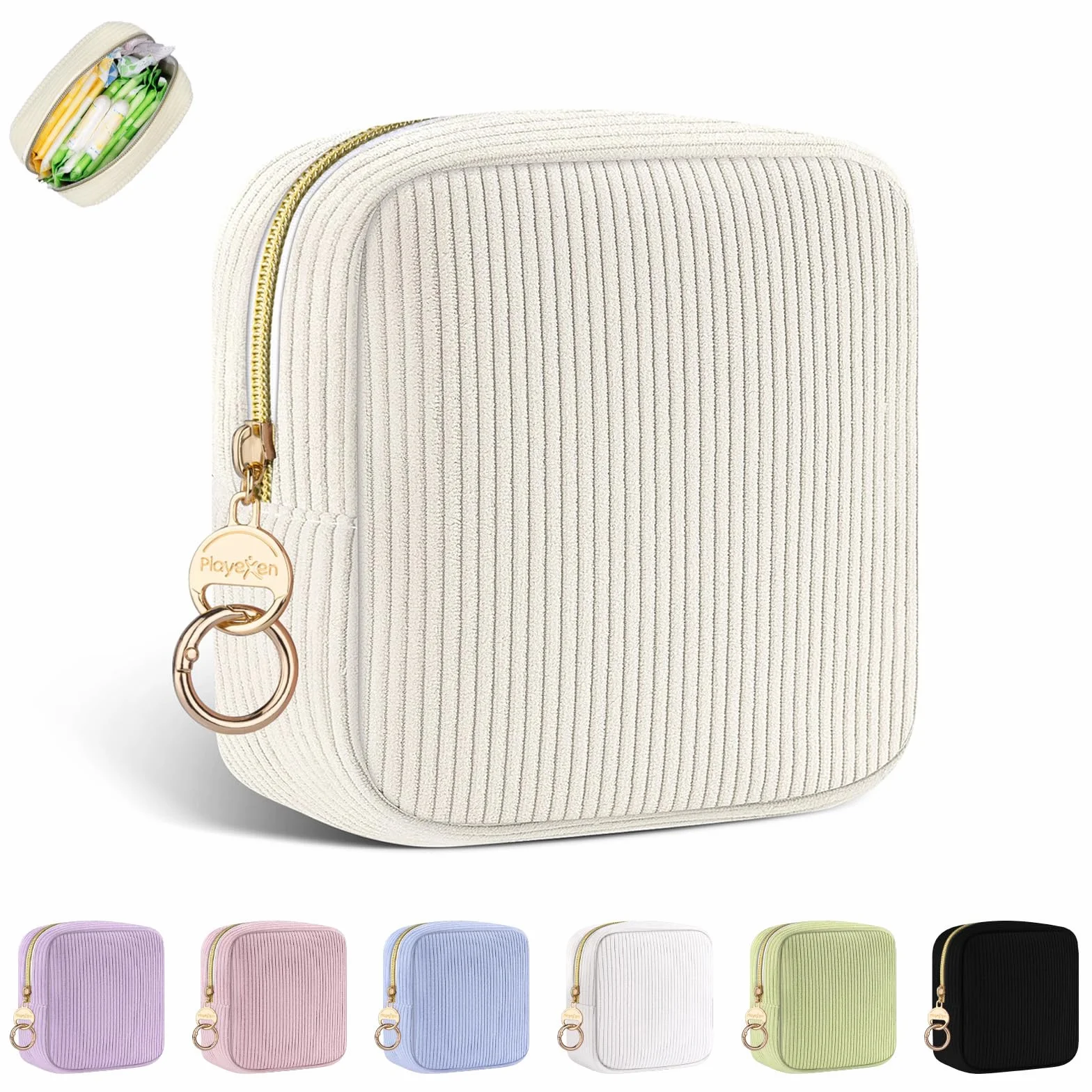 Porta Assorbenti da Borsa Sacchetti di Tela per Mestruale con Cerniera Piccolo Pochette Porta Trucchi da Viaggio Borsa Assorbenti Tampons Per Donna Ragazza Regalo(Beige)