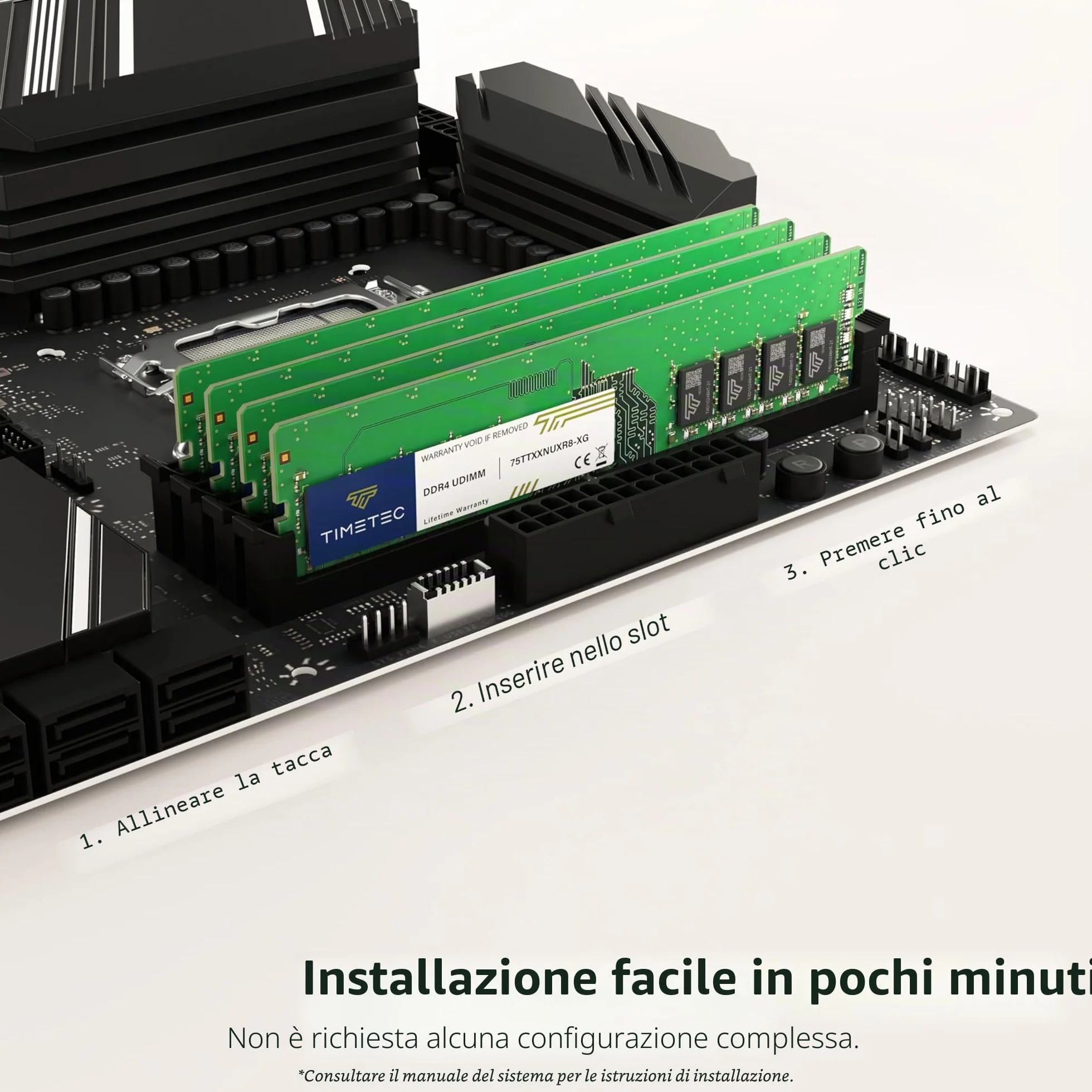 Timetec 8GB DDR4 2666MHz (PC4-2666V) PC4-21300 UDIMM RAM per desktop – Non-ECC Unbuffered, 288 pin, 1,2V CL19 modulo di memoria DIMM