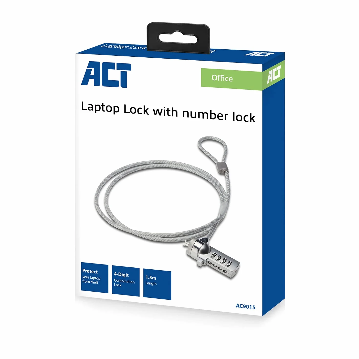 ACT Cavo di sicurezza per laptop da 1,5 m, cavo antifurto portatile, serratura a 4 combinazioni, per laptop e PC - AC9015