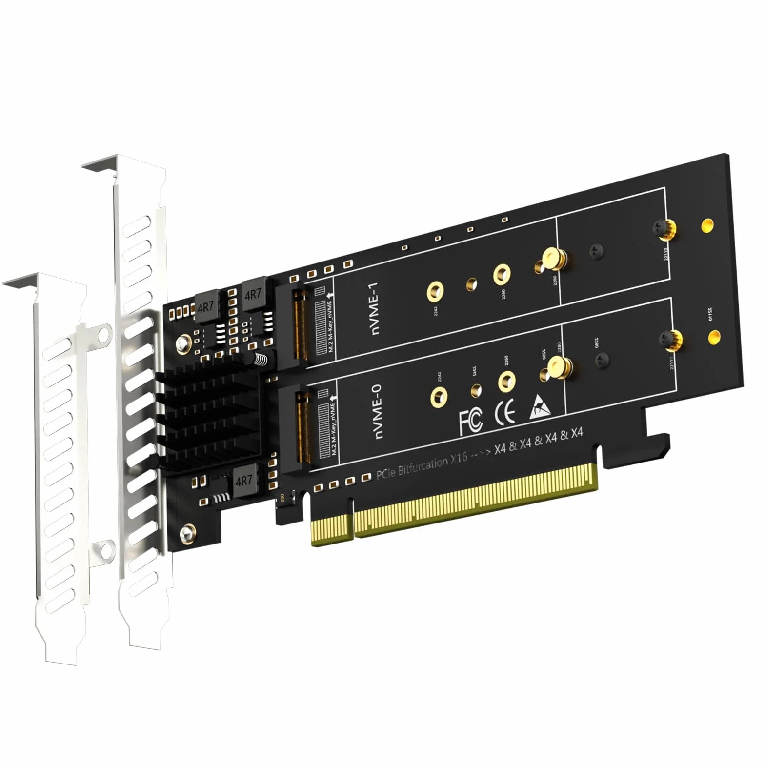 GLOTRENDS PA41 Quad Adattatore M.2 NVMe a PCIe 4.0 X16 senza biforcazione PCIe, configurazione RAID M.2 NVMe tramite strumento OS (supporta dimensioni 22110/2280)
