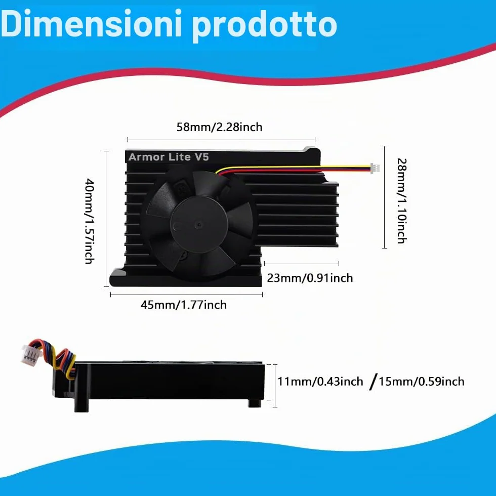 GeeekPi Raffreddatore Attivo per Raspberry Pi 5, Armor Lite V5 con Ventola PWM, Dissipatore di Calore in Alluminio per 4 GB/8 GB