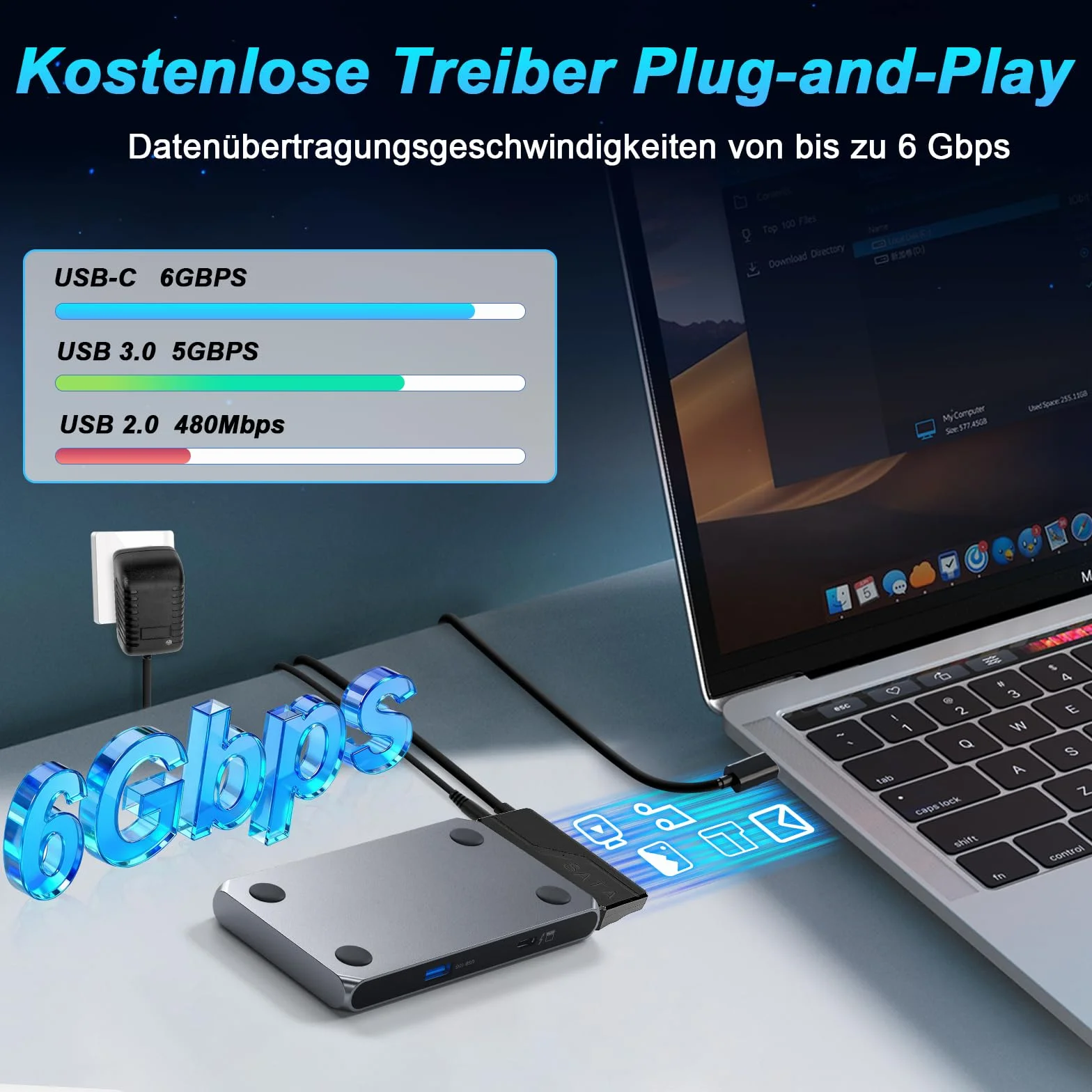 Adattatore Sata to USB 3.0 per Disco Rigido 2.5" 3.5" HDD SSD Convertitore SATA III II I Alimentazione DC 12V 2A UASP