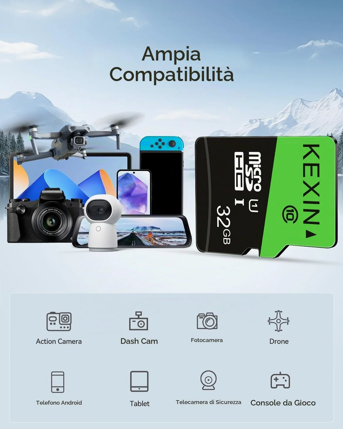KEXIN Micro SD Scheda 32GB e Adattatore SD, Set da 5 Scheda di Memoria Classe 10 USH-I MicroSDHC Schede C10 U1 Micro SD Card 32Giga TF Card per Telefono Fotocamera Switch Tablet (5 Pezzi, Nero Verde)