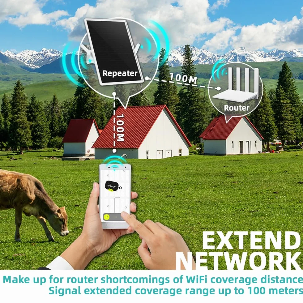 Ripetitore WiFi Amplificatore WiFi batteria solare per esterni,Ripetitore di portata Wi-Fi 100-metri,Access point wireless 2.4 GHz Wi-fi 300 Mbit/s,Ideale per grandi spazi remoti (16in)