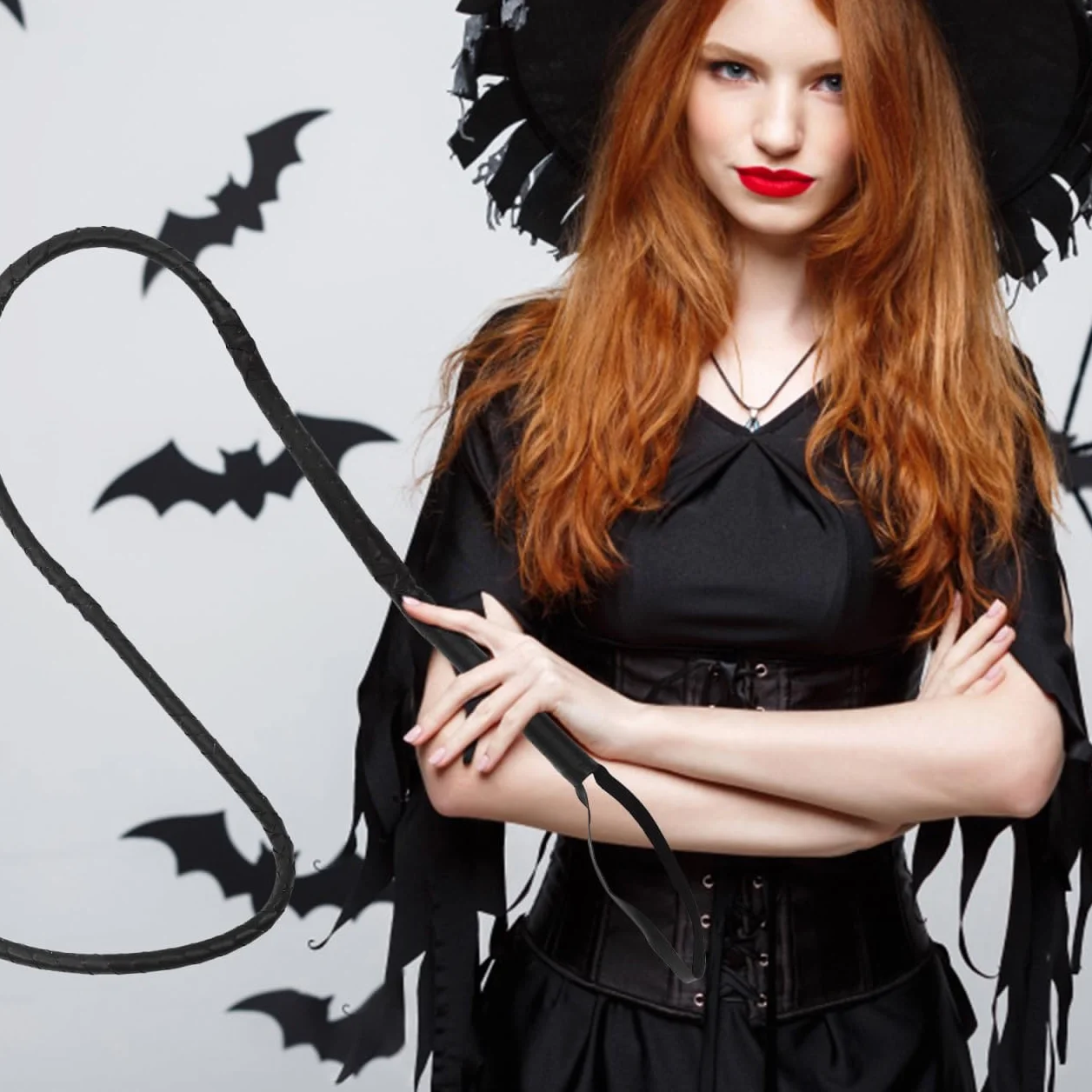Frusta per schiavi flogger 1.8-2,0 cm Whip nero accessorio Halloween costume