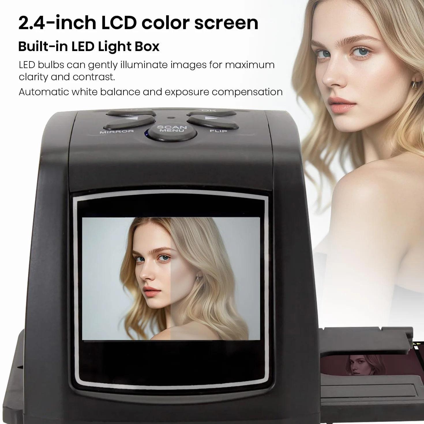 Scanner di film per 35 mm negativi e diapositive, Scanner ad alta risoluzione con 2,4" LCD, Convertitore Nessun PC e software richiesti