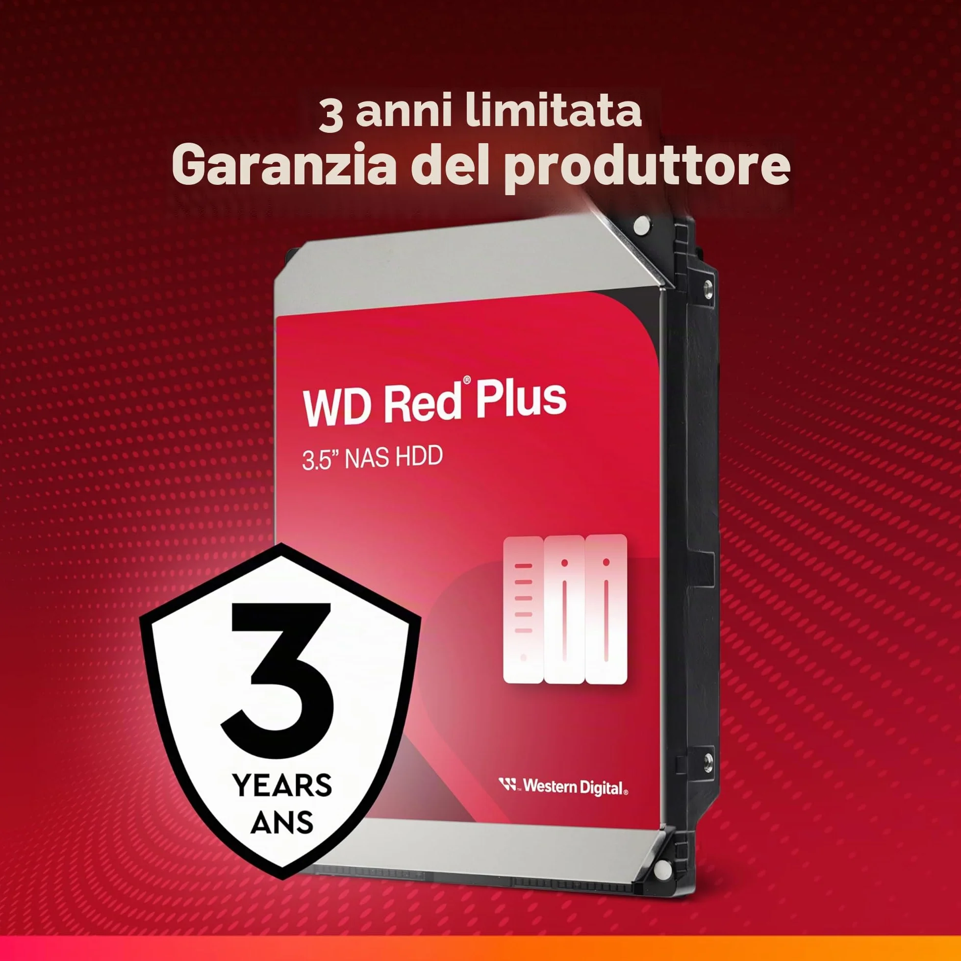 WD Red Plus 4TB NAS Hard Disk Interno 3,5" - 5400 RPM, SATA 6Gb/s, CMR, Cache da 256MB