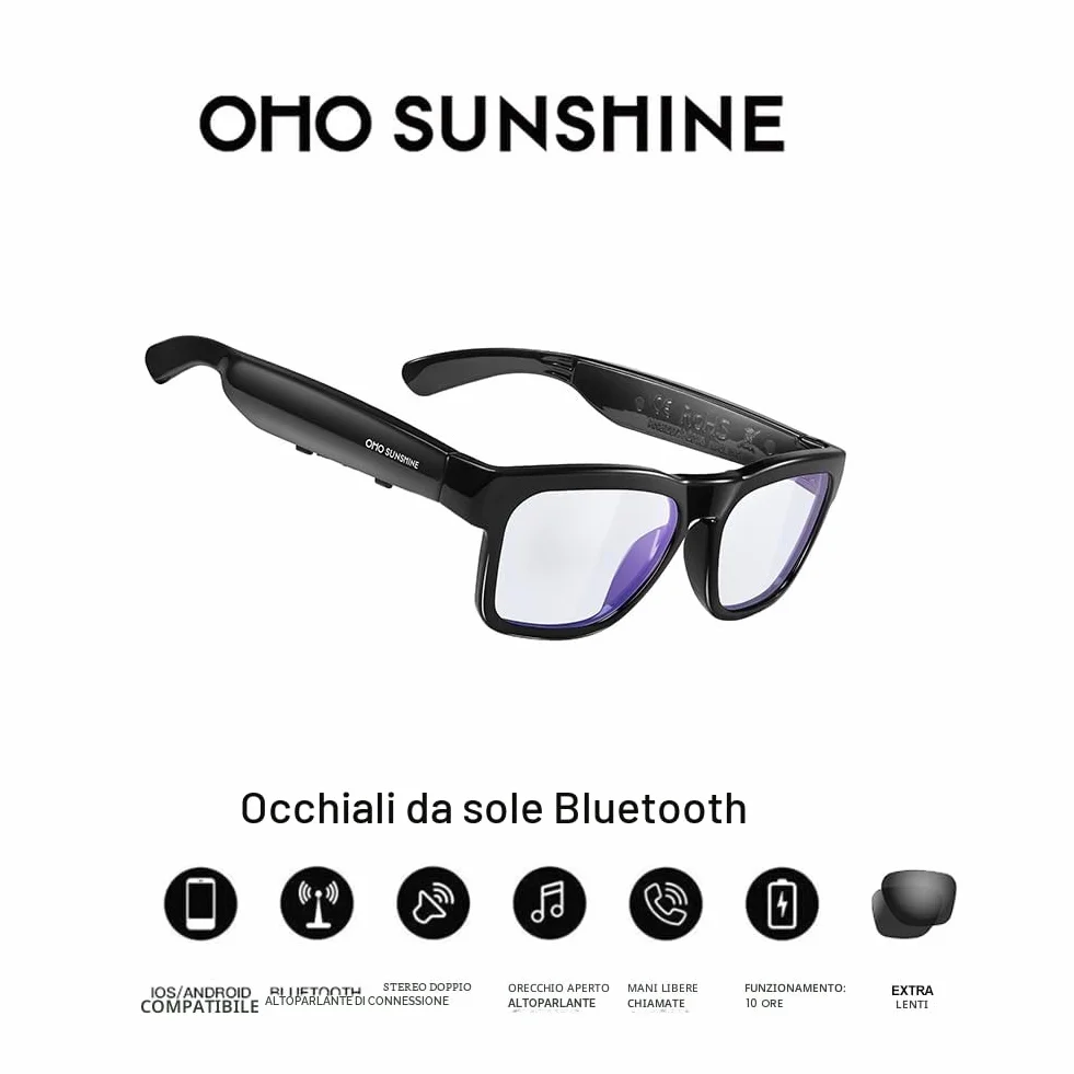 OhO Sunshine Audio Sunglasses Bluetooth 5.2 Open Ear Voice Control IP44 Waterproof for Outdoor Sports
