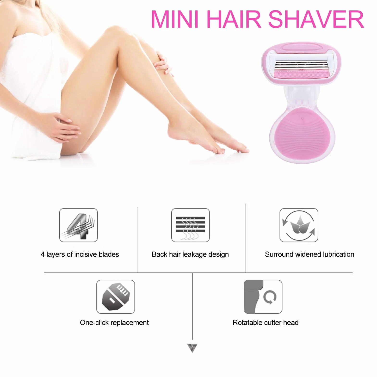Brrnoo Rasoio Donna 4 Lame Acciaio Inossidabile Flexball Testina Girevole Custodia Viaggio