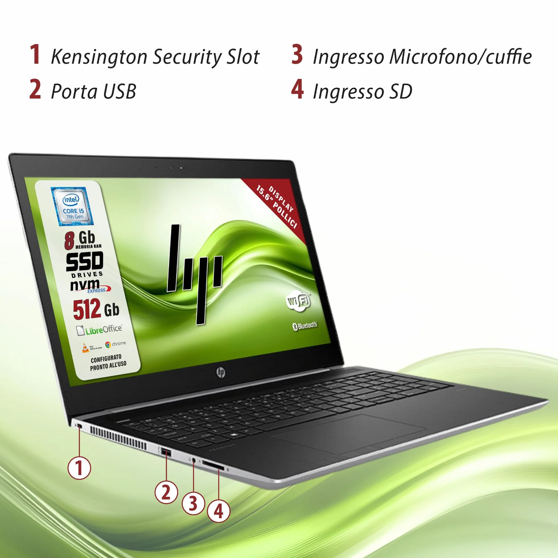 HP ProBook 450 G5 Notebook 15.6" HD Intel i5-7200U 2.5GHz 8GB RAM 512GB SSD Ricondizionato