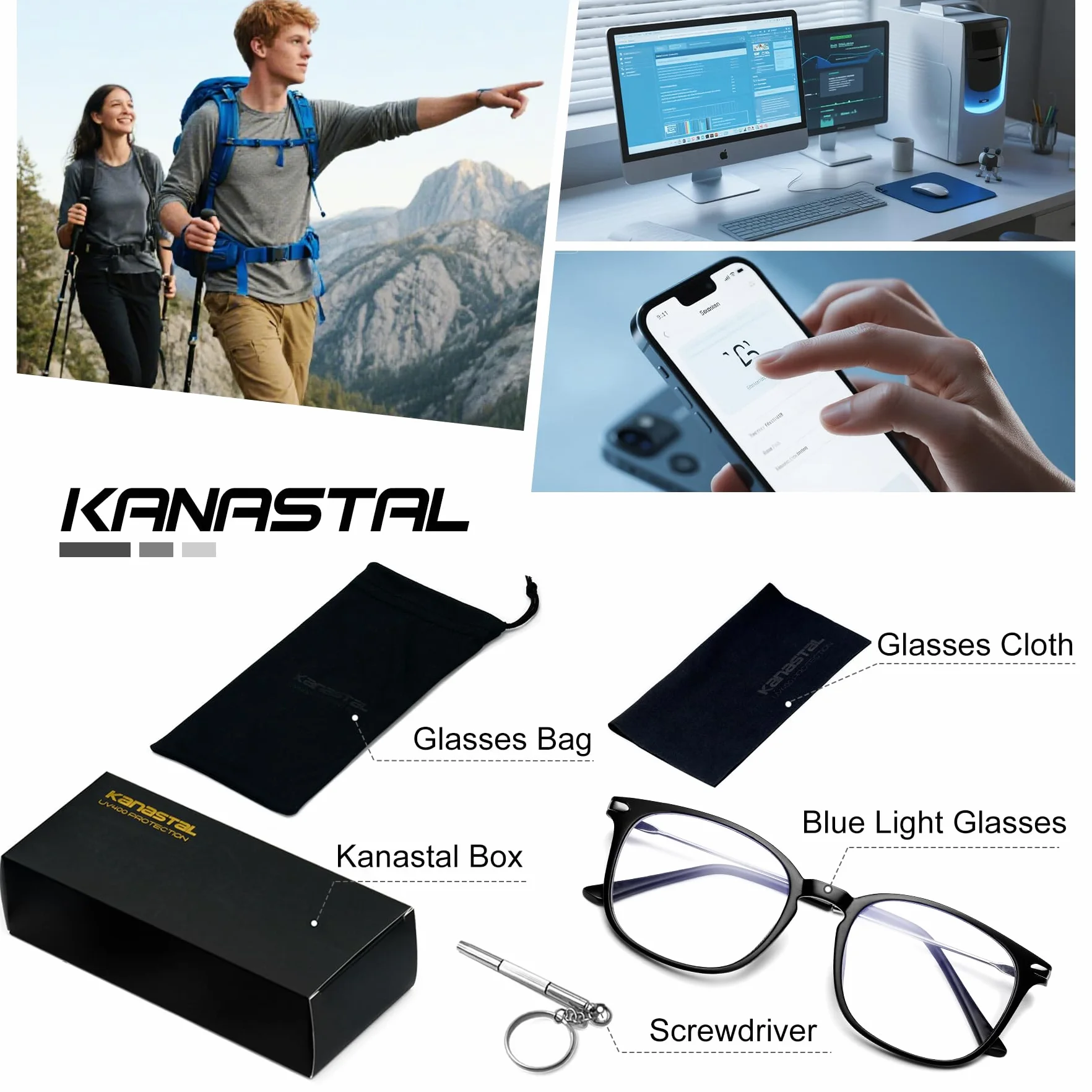 KANASTAL Occhiali Luce Blu Fotocromatici Anti Affaticamento per PC Gaming