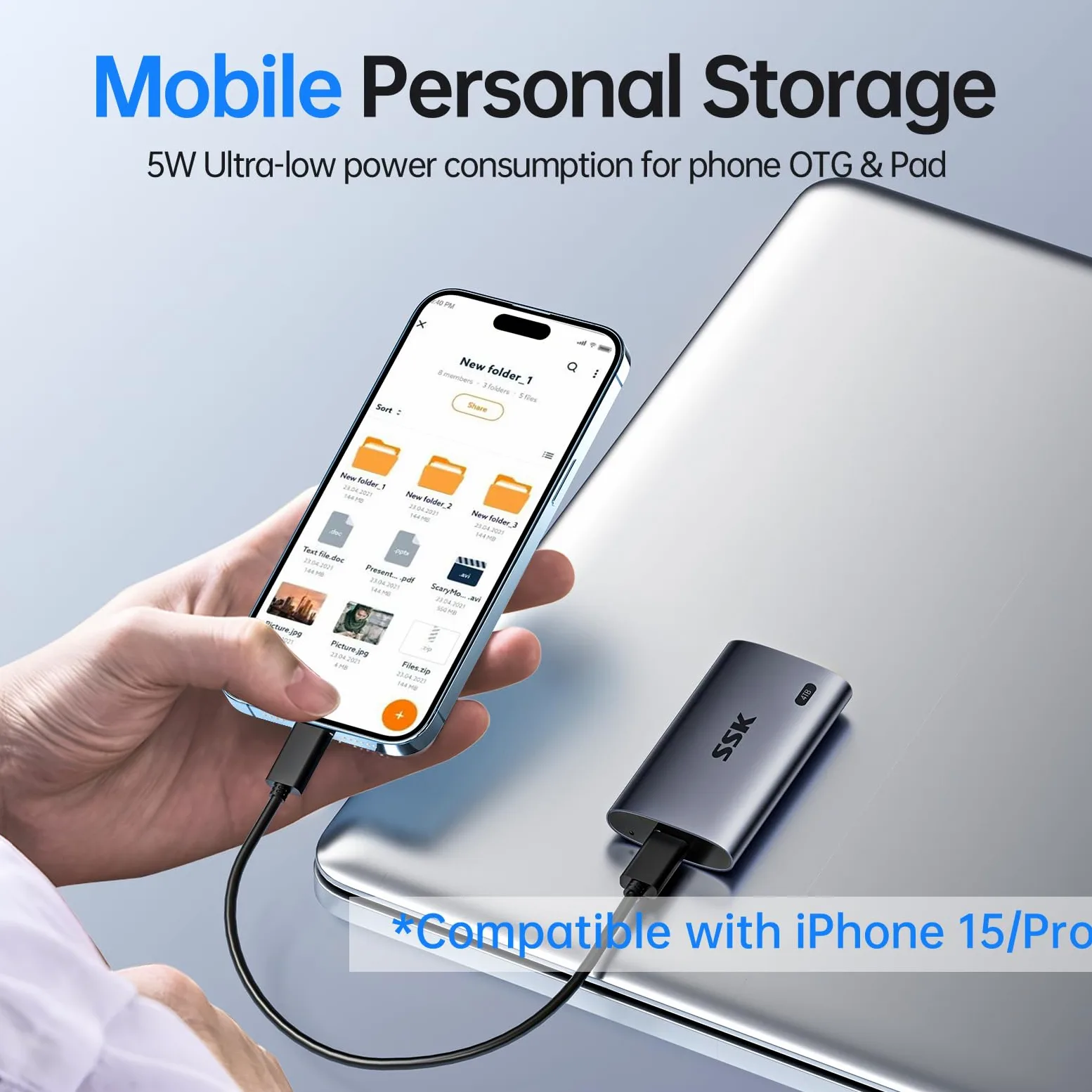 SSK SSD portatile da 4 TB, SSD esterni fino a 2000 MB/s, Hard disk esterno USB 3.2 Gen2X2 NVMe SSD, consumo energetico ultra basso per iPhone 15/Macbook/Pro/telefono OTG