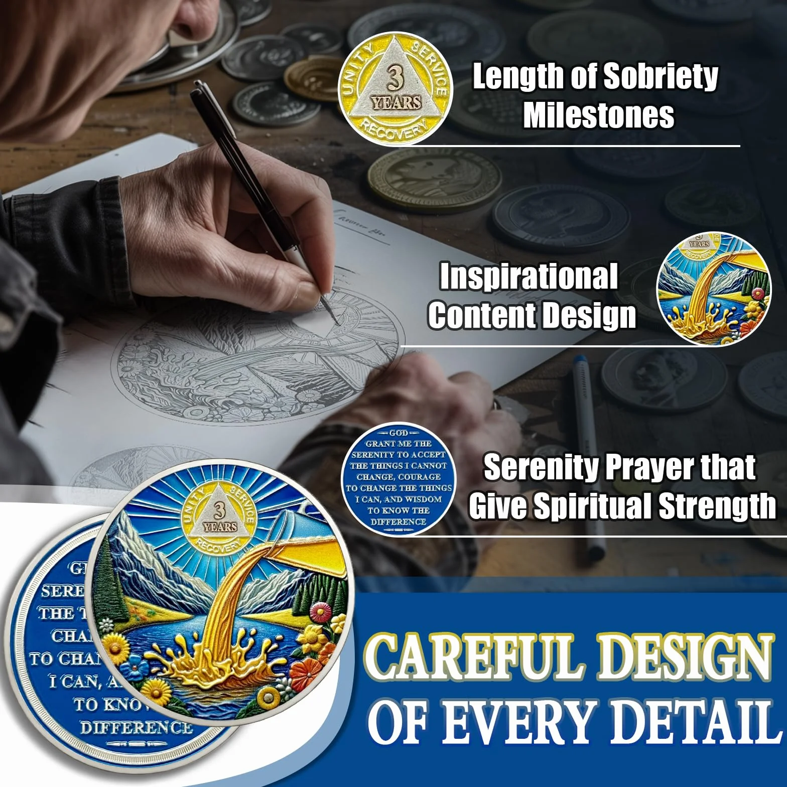 Sobriety Coin Addio Alcol Sobrietà Chip Alcolisti Medaglione Anonimo Preghiera Monete Recupero Gettone Anniversario Regali Sobrii
