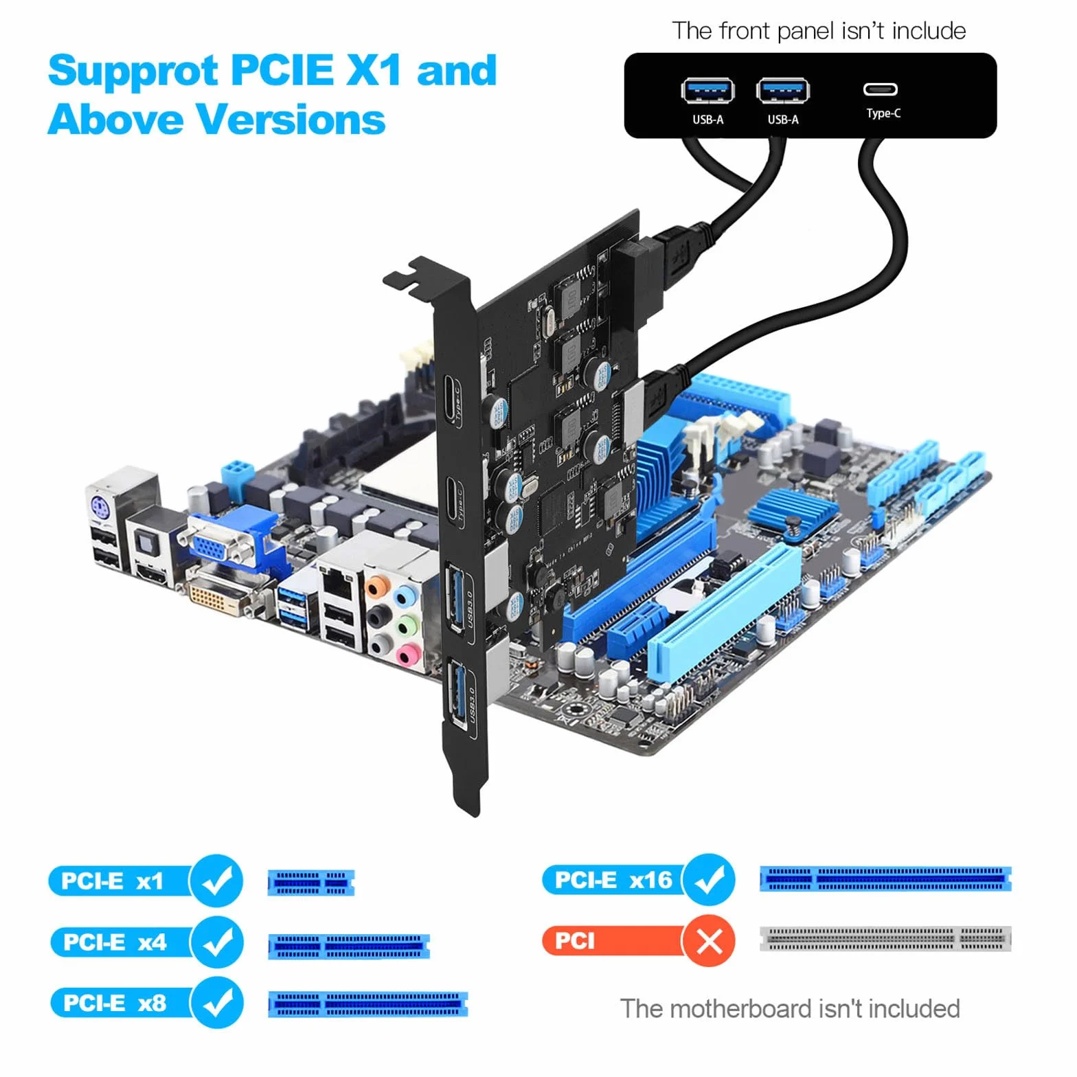 Scheda PCIE USB 3.0 6 porte, PCIE E su USB 3.0 Tipo C (2), Tipo A (2), Connettore a 19 Pin, Tipo E(A-Key) PCI Express Scheda di Espansione per Desktop PC Window