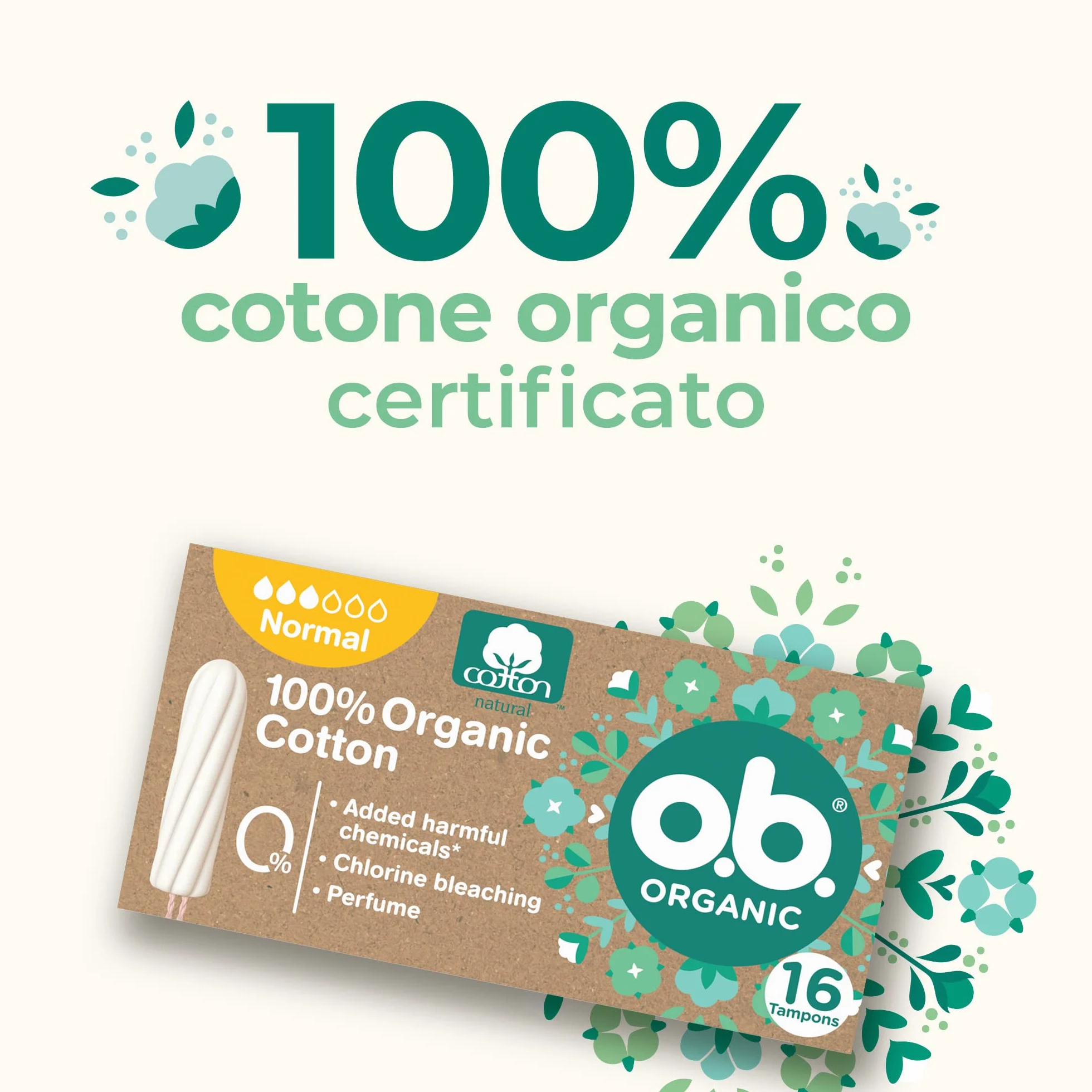 o.b. Assorbenti Interni Organic Normal 100% Cottone Biologico, 16 Tamponi