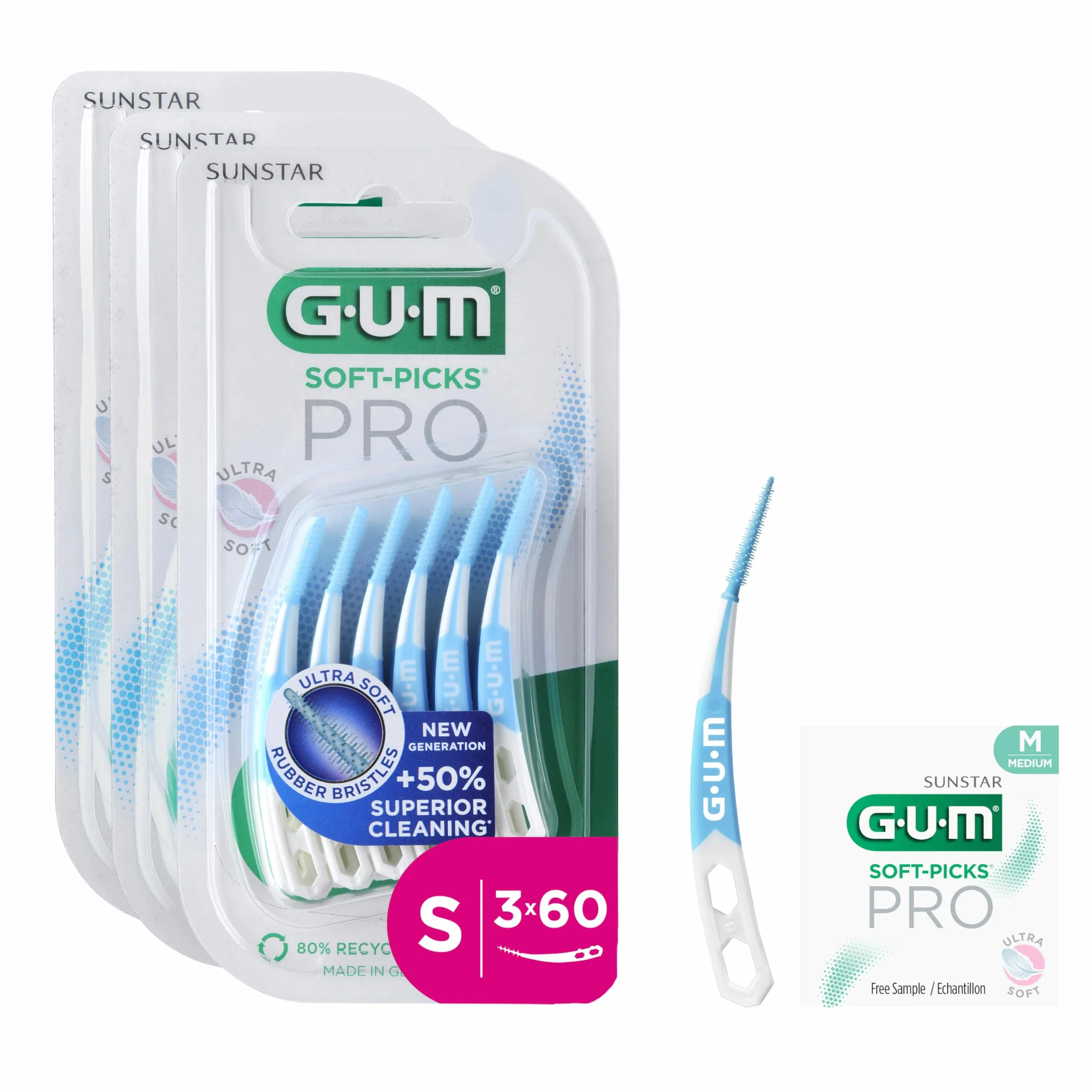 GUM SOFT-PICKS PRO Scovolini interdentali curvi delicati gengive sensibili 3x60