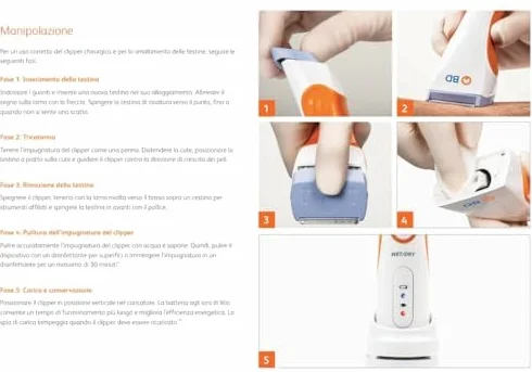 Rasoio elettrico per tricotomia pre-operatoria ricaricabile con alimentatore