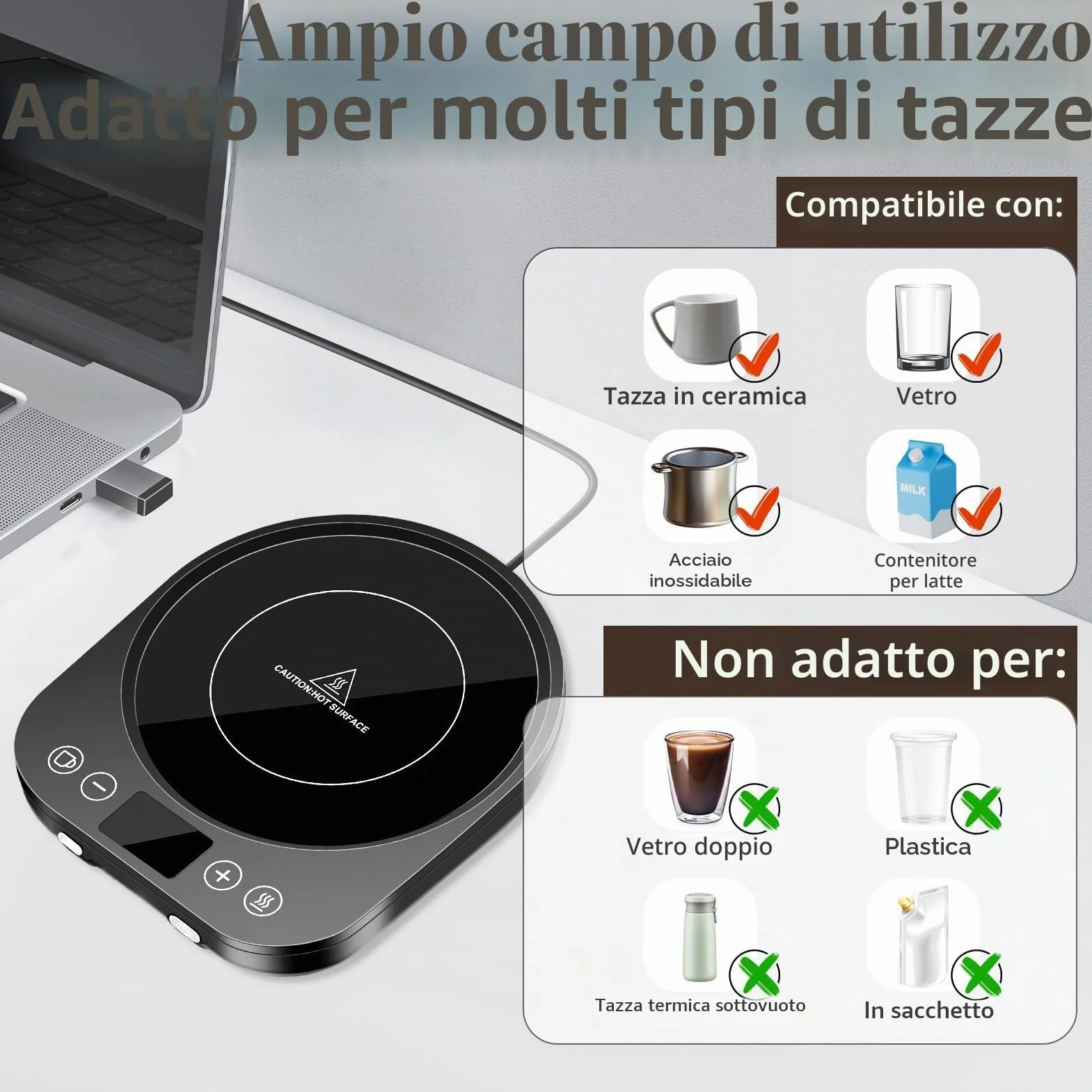 Scaldatazze da caffè,Scaldatazze aggiornato,Scaldabevande elettrico 9 impostazioni di temperatura,Scaldacandele con accensione/spegnimento automatico con rilevamento di gravità,Per caffè,Tè,Latte