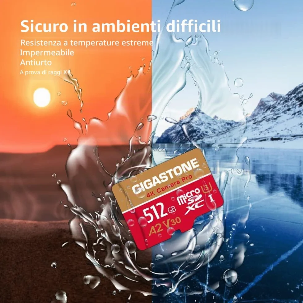 Gigastone [5 Anni Recupero Dati Gratuito] Scheda di Memoria 512 GB 4K Fotocamera Pro, Compatibile con GoPro Drone Switch, Velocità 100 MB/s. 4K Video, A2 U3 V30 Scheda Micro SDXC con adattatore SD.
