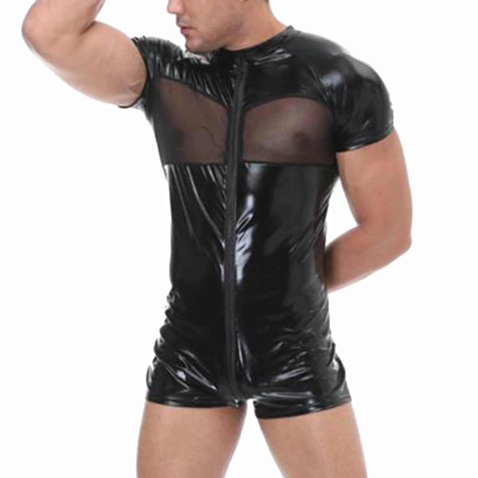Canottiera da uomo in lattice slim fit biancheria intima a rete Techno maniche corte effetto bagnato